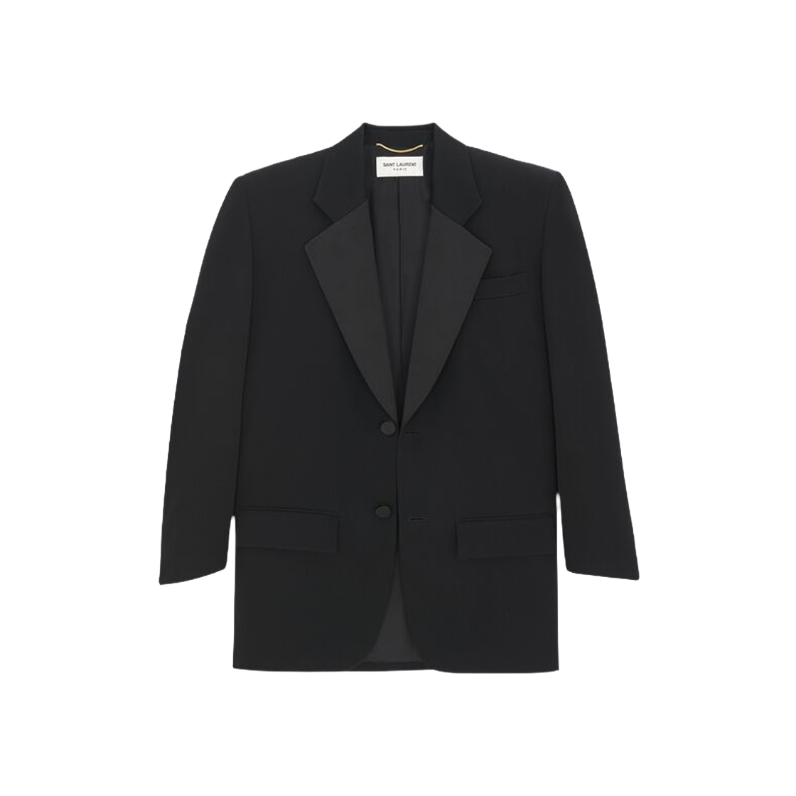 (W) Saint Laurent Oversized Tuxedo Jacket In Grain De Poudre Black 상세 이미지 1