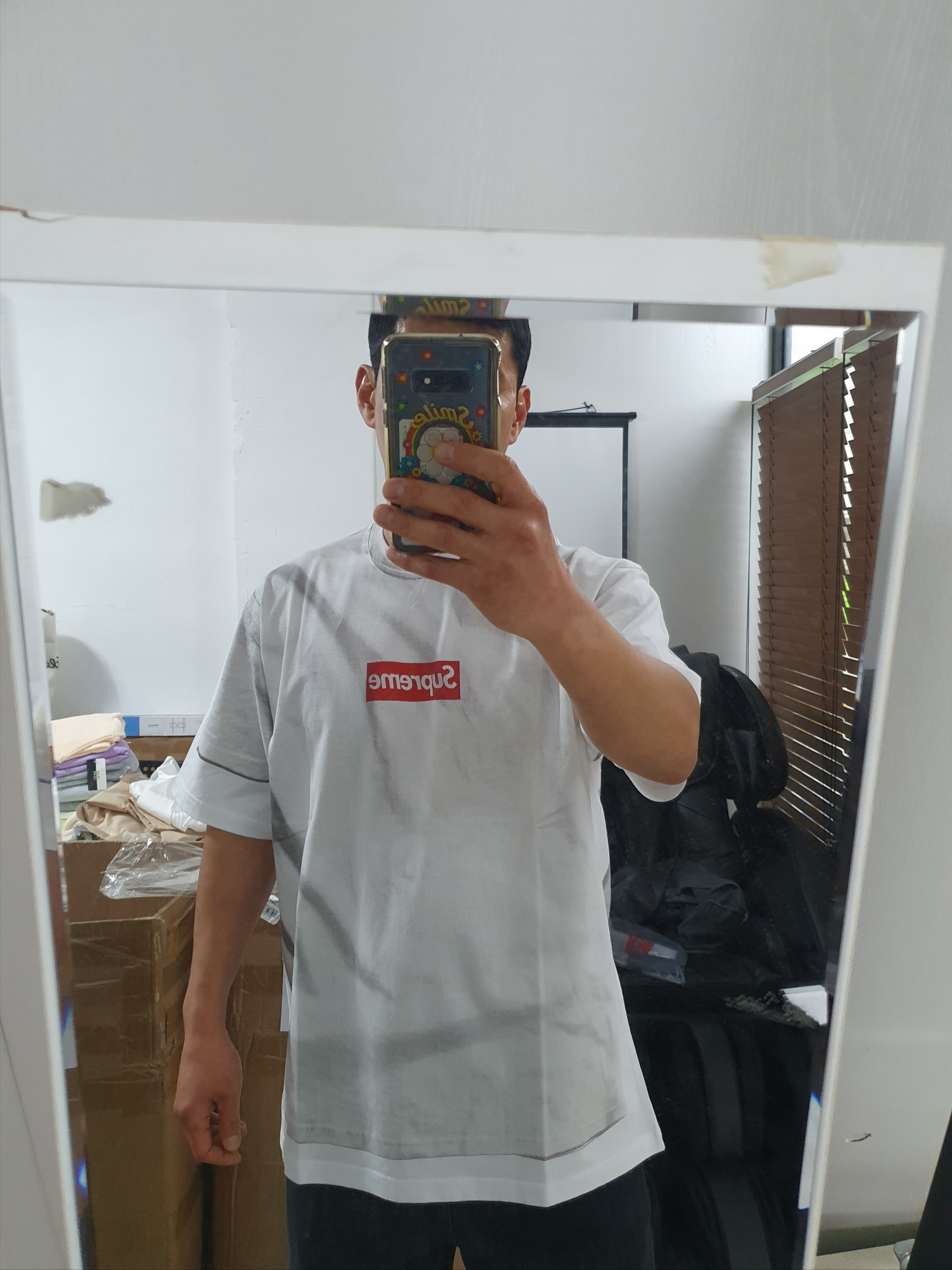 Supreme x MM6 Maison Margiela Box Logo T-Shirt White - 24SS 착용 스타일