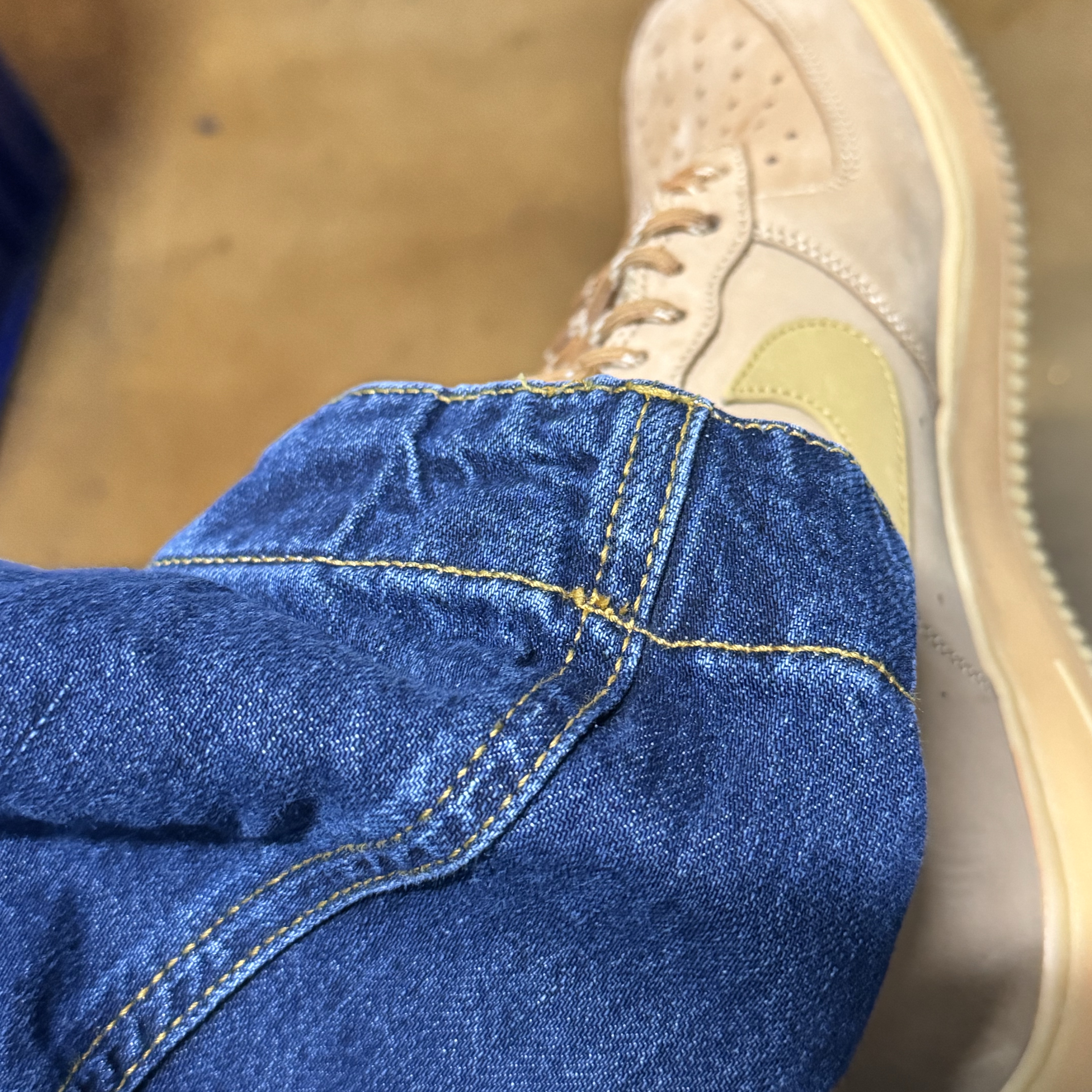Zara x Ader Error Wide Leg Jeans Blue, Nike Air Force 1 '07 WB Flax 착용 스타일