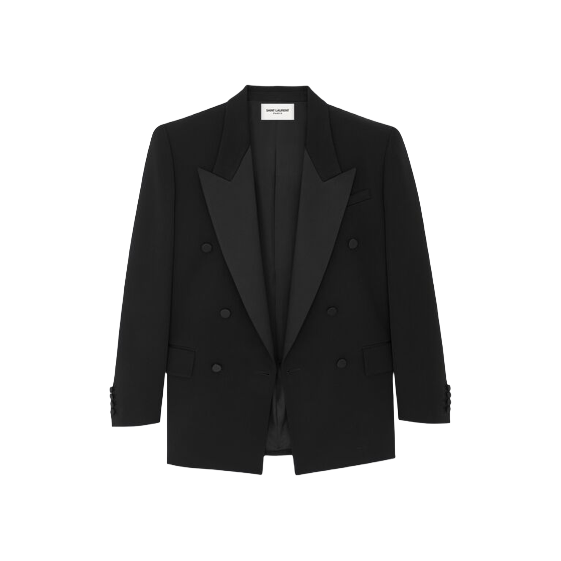 (W) Saint Laurent Oversized Tuxedo Jacket In Grain De Poudre Black 상세 이미지 1