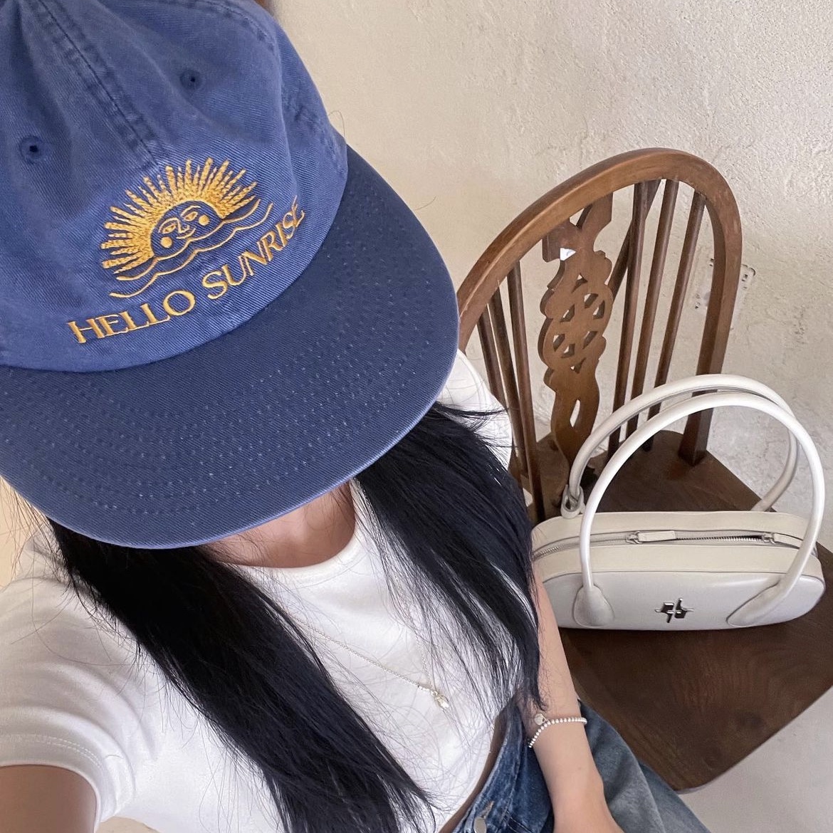 Hello Sunrise Washed OG Logo 6Panel Cap Denim Blue, Hello Sunrise Washed OG Logo 6Panel Cap VTG Pink 착용 스타일