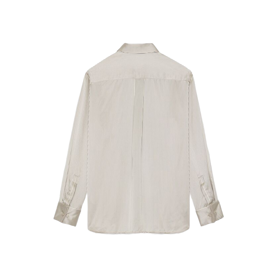 (W) Saint Laurent Boyfriend Shirt In Striped Silk Satin Craie Marine 상세 이미지 2