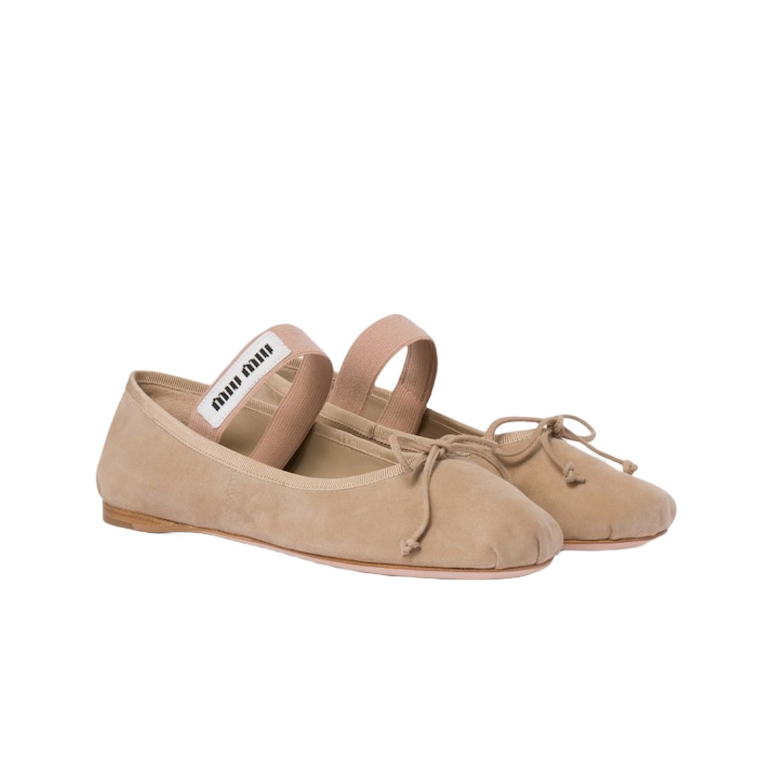 (W) 미우 미우 스웨이드 발레리나 샌드 베이지((W) Miu Miu Suede Ballerinas Sand Beige) - 2