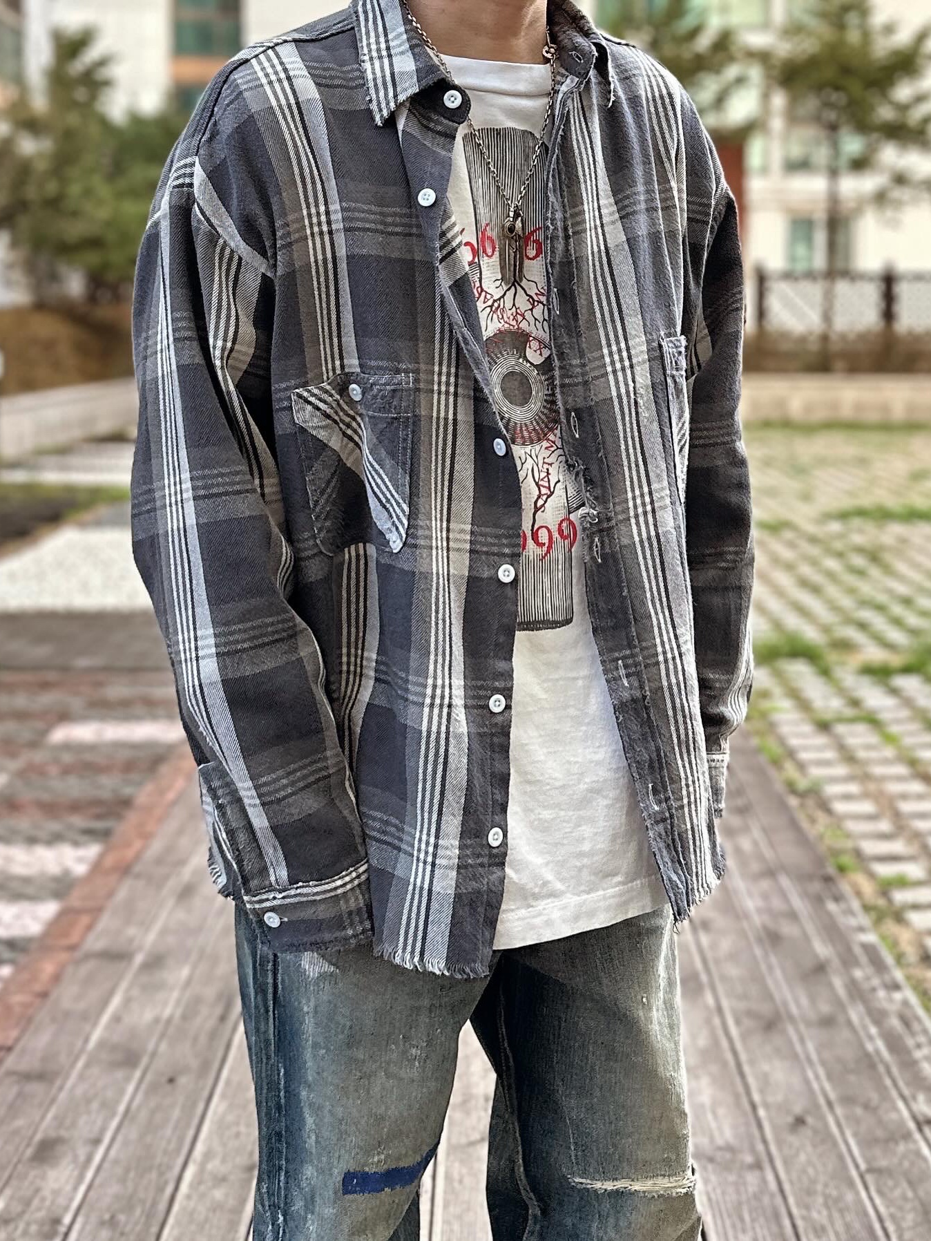 Saint Mxxxxxx SA Flannel Check Shirt Black - 23SS, Red Wing Iron Ranger 8083 Hawthrone Muleskinner - D 착용 스타일 - 2
