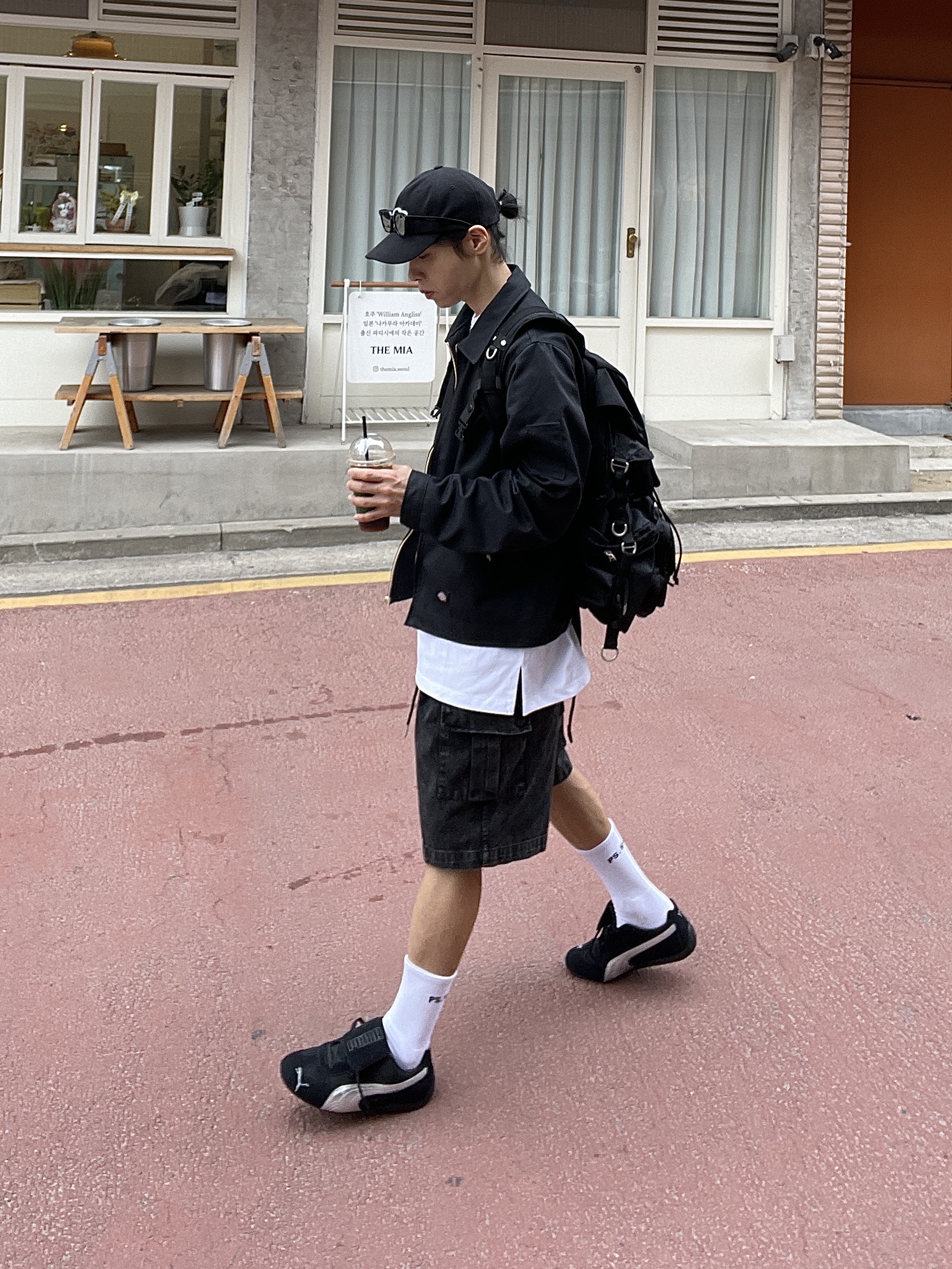 Puma x Open Yy Speedcat Black Shadow Gray, Dickies Unlined Eisenhower Jacket Regular Black 착용 스타일 - 1