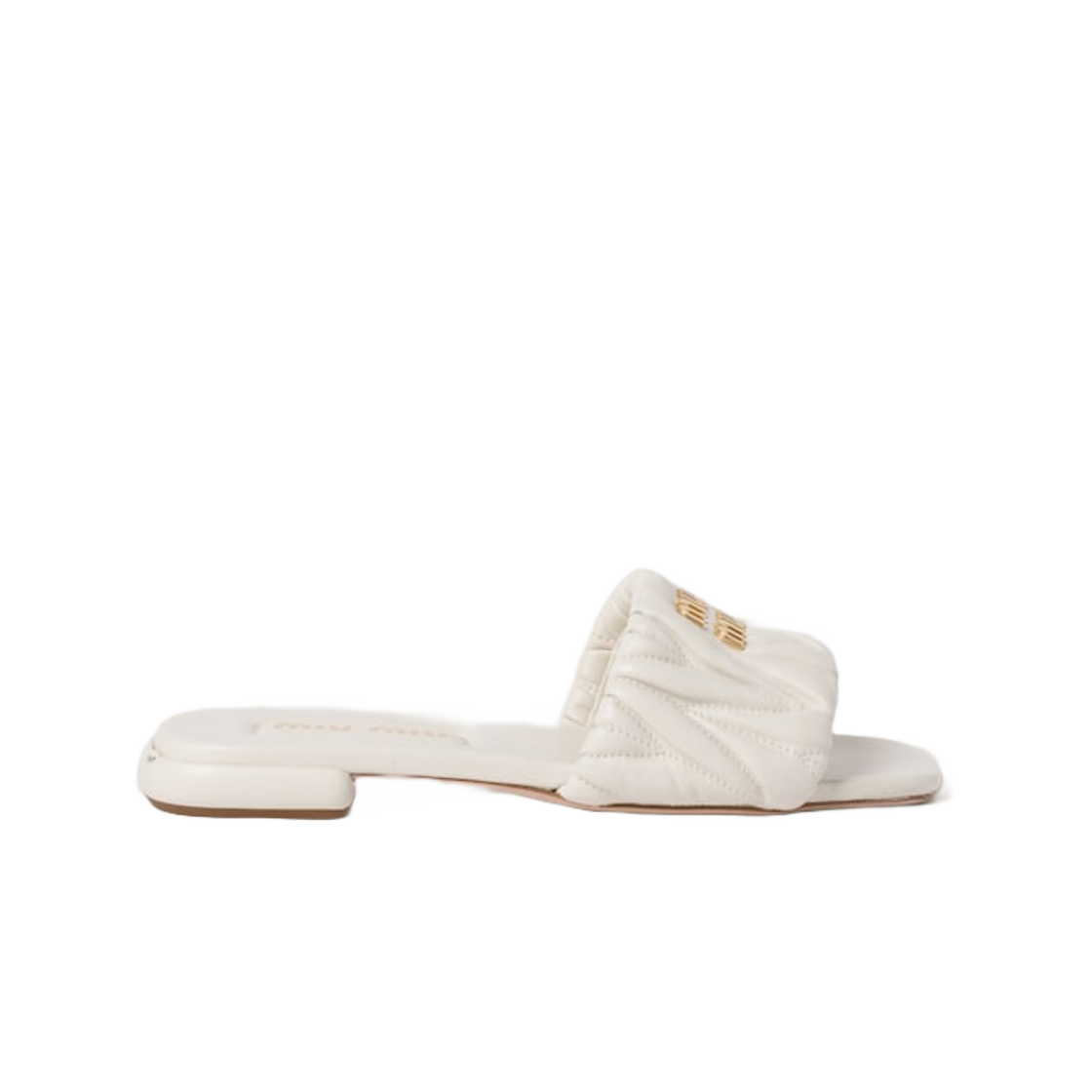 (W) 미우 미우 마테라쎄 나파 레더 슬라이드 화이트((W) Miu Miu Matelasse Nappa Leather Slides White)