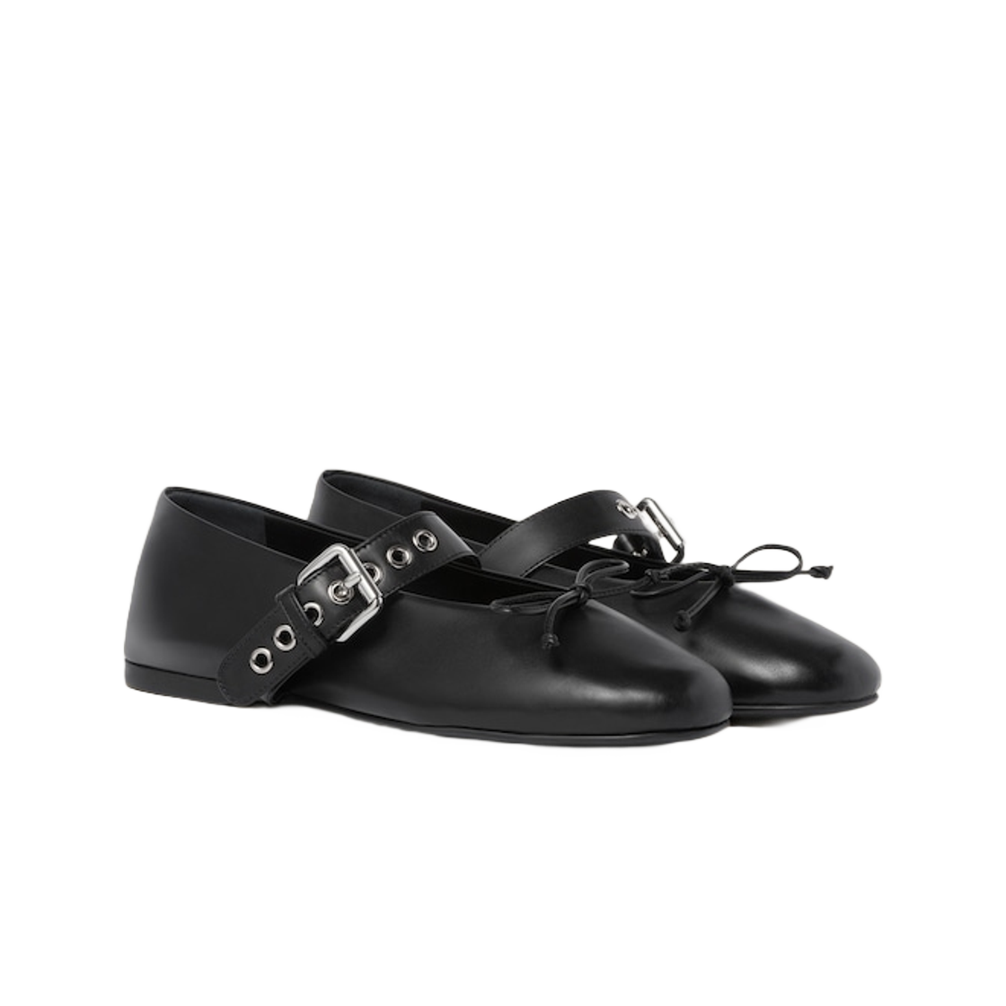 (W) 미우 미우 레더 발레리나 블랙((W) Miu Miu Leather Ballerinas Black) - 2