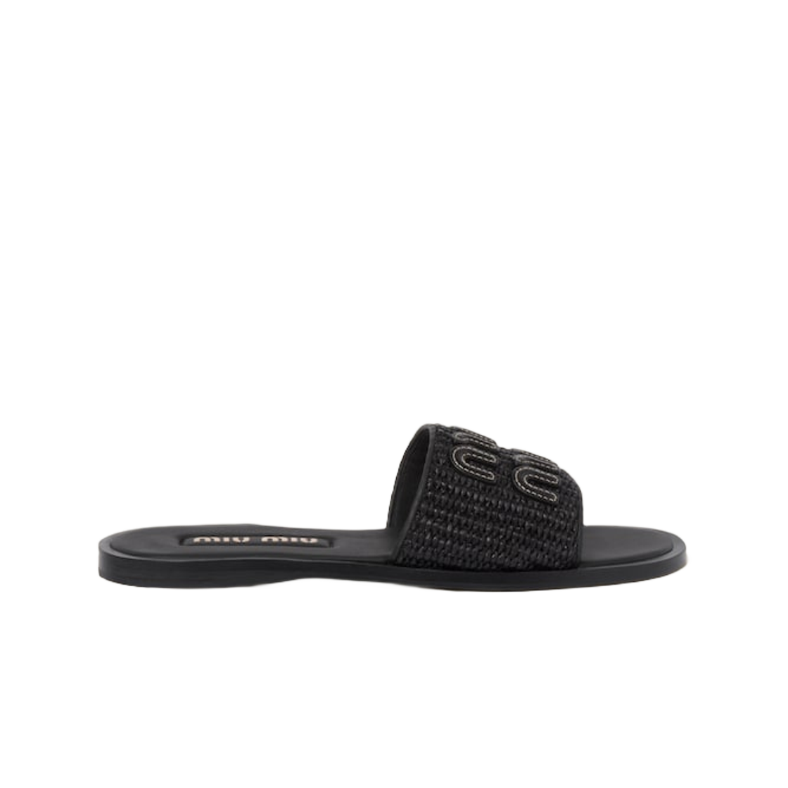 (W) Miu Miu Raffia-Effect Woven Fabric Slides Black 상세 이미지 1