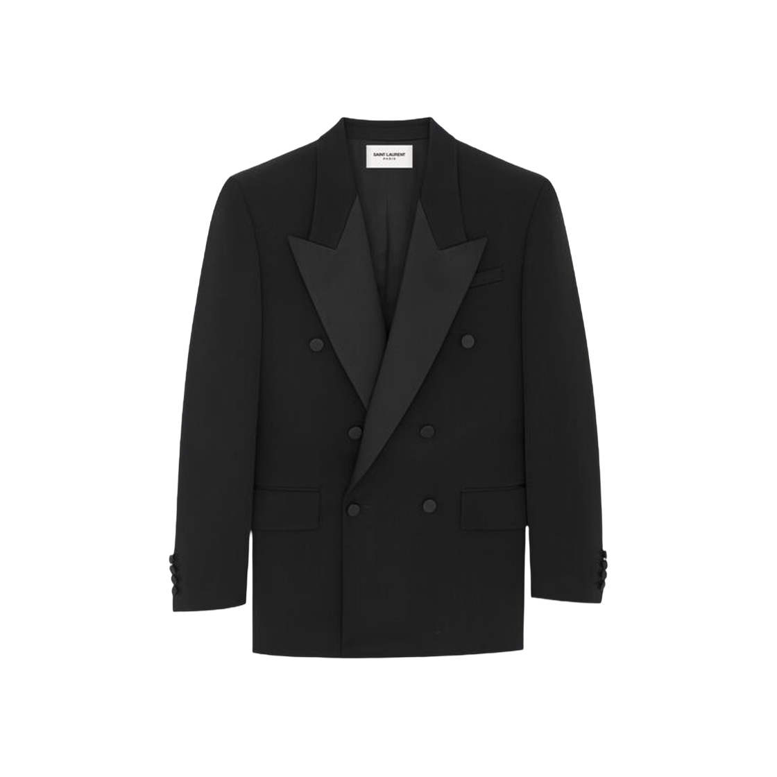 (W) Saint Laurent Oversized Tuxedo Jacket In Grain De Poudre Black 상세 이미지 2