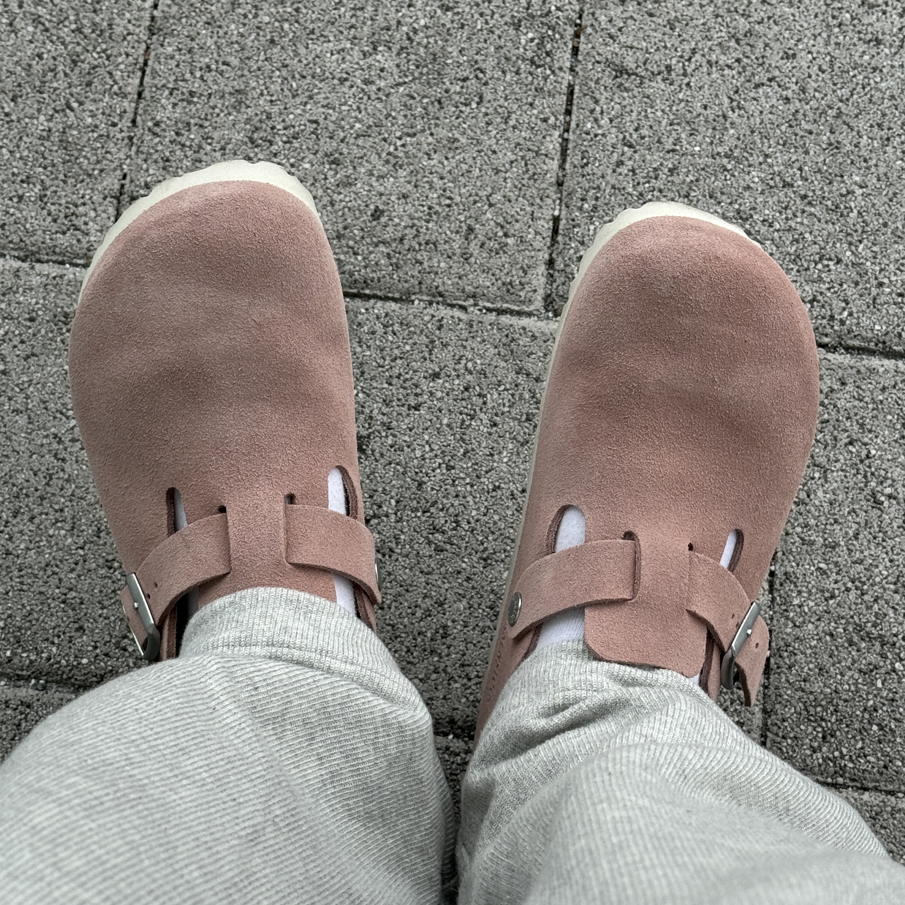 (W) Birkenstock Boston Soft Footbed Suede Leather Pink Clay - Narrow 착용 스타일 - 3
