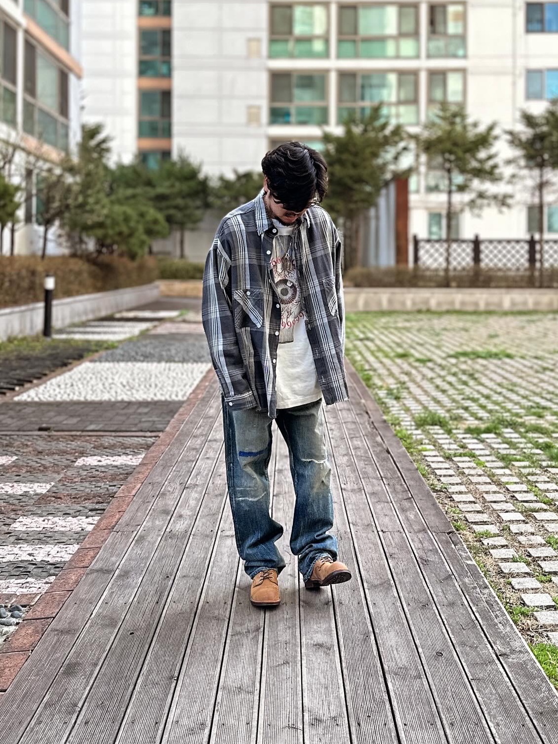 Saint Mxxxxxx SA Flannel Check Shirt Black - 23SS, Red Wing Iron Ranger 8083 Hawthrone Muleskinner - D 착용 스타일 - 1