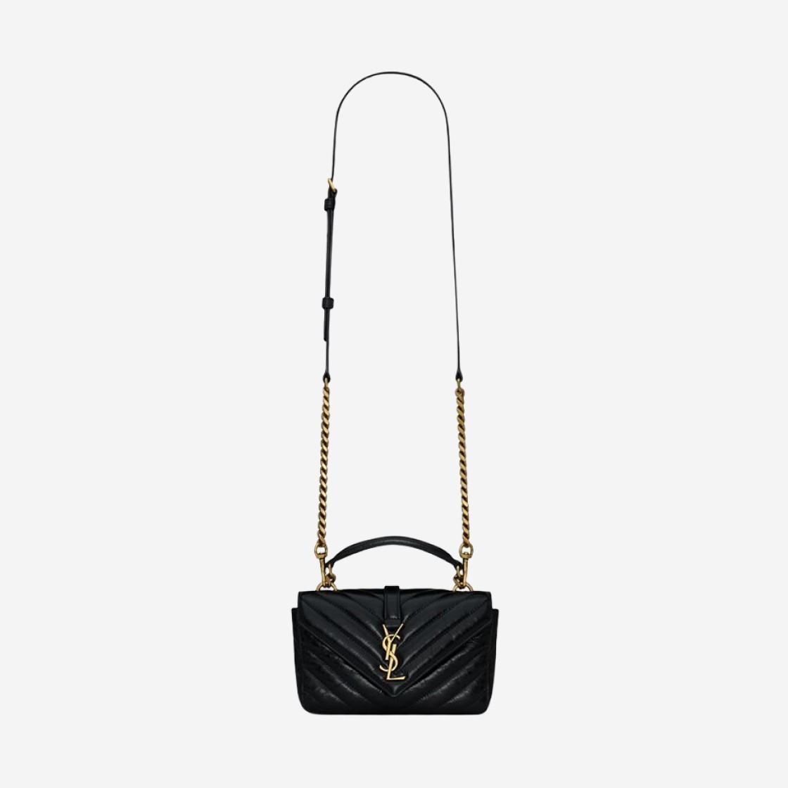 Saint Laurent College Mini Chain Bag in Shiny Crackled Leather Black 상세 이미지 3