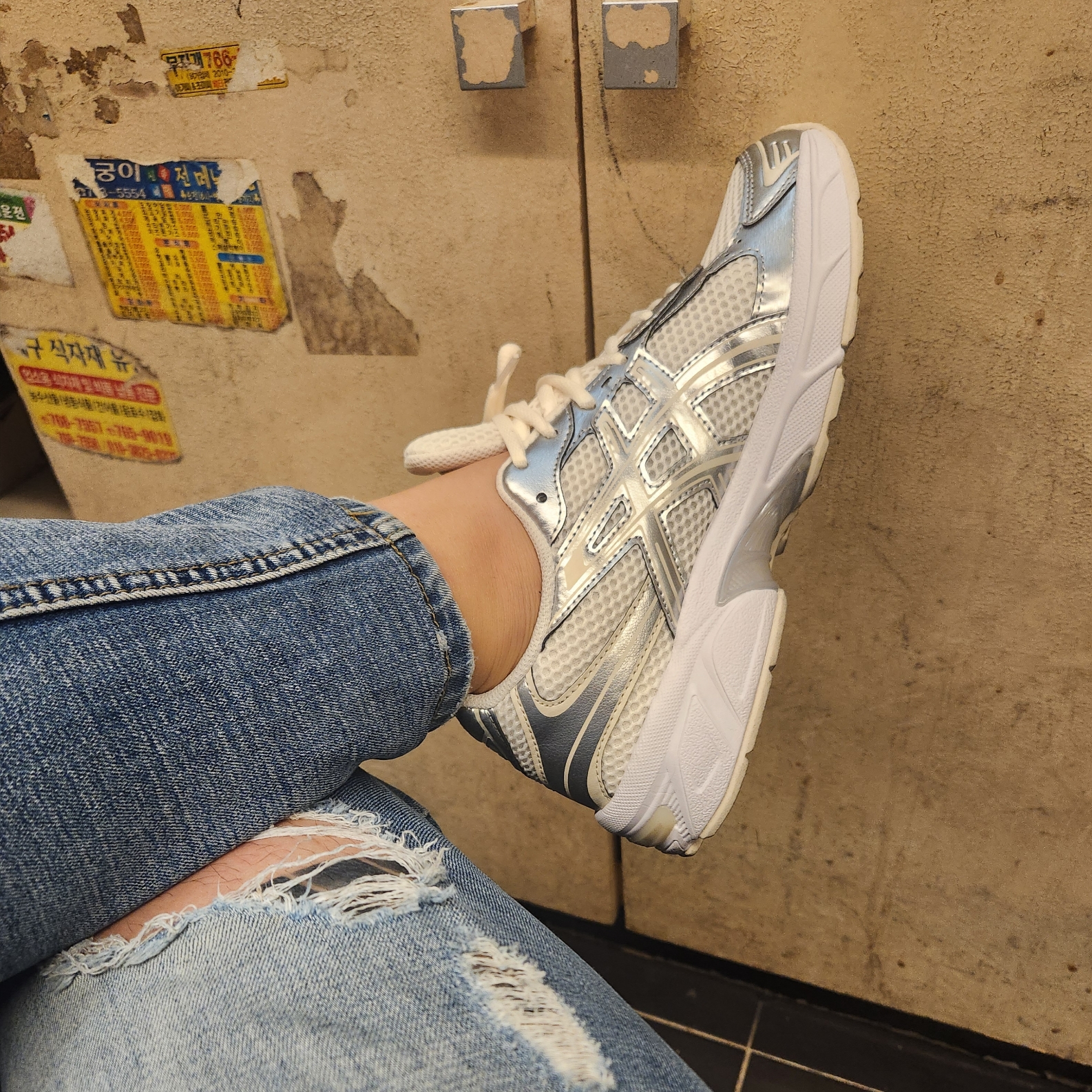 (W) Asics Gel-1130 Cream Pure Silver 착용 스타일