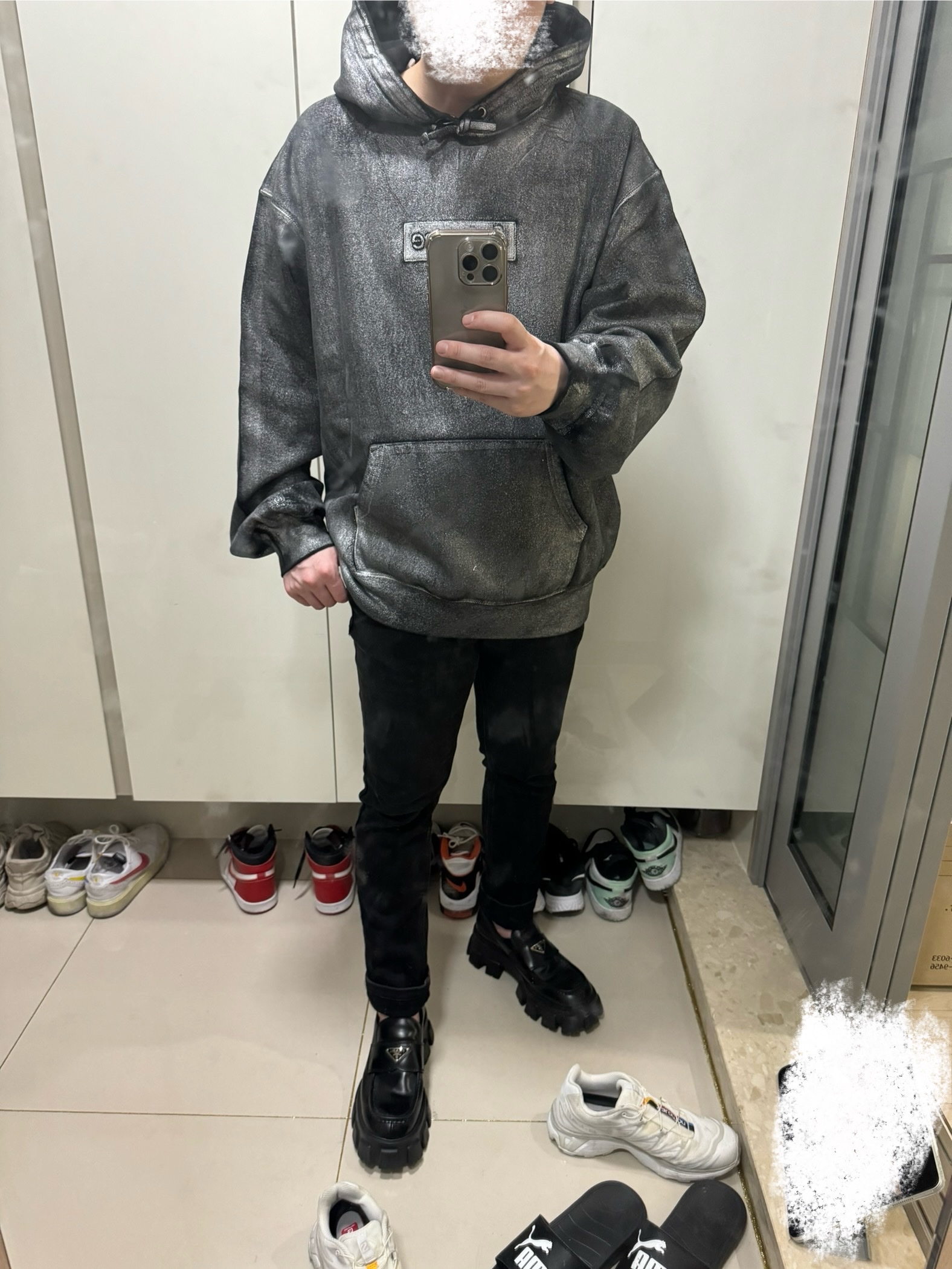 Supreme x MM6 Maison Margiela Foil Box Logo Hooded Sweatshirt Black - 24SS 착용 스타일