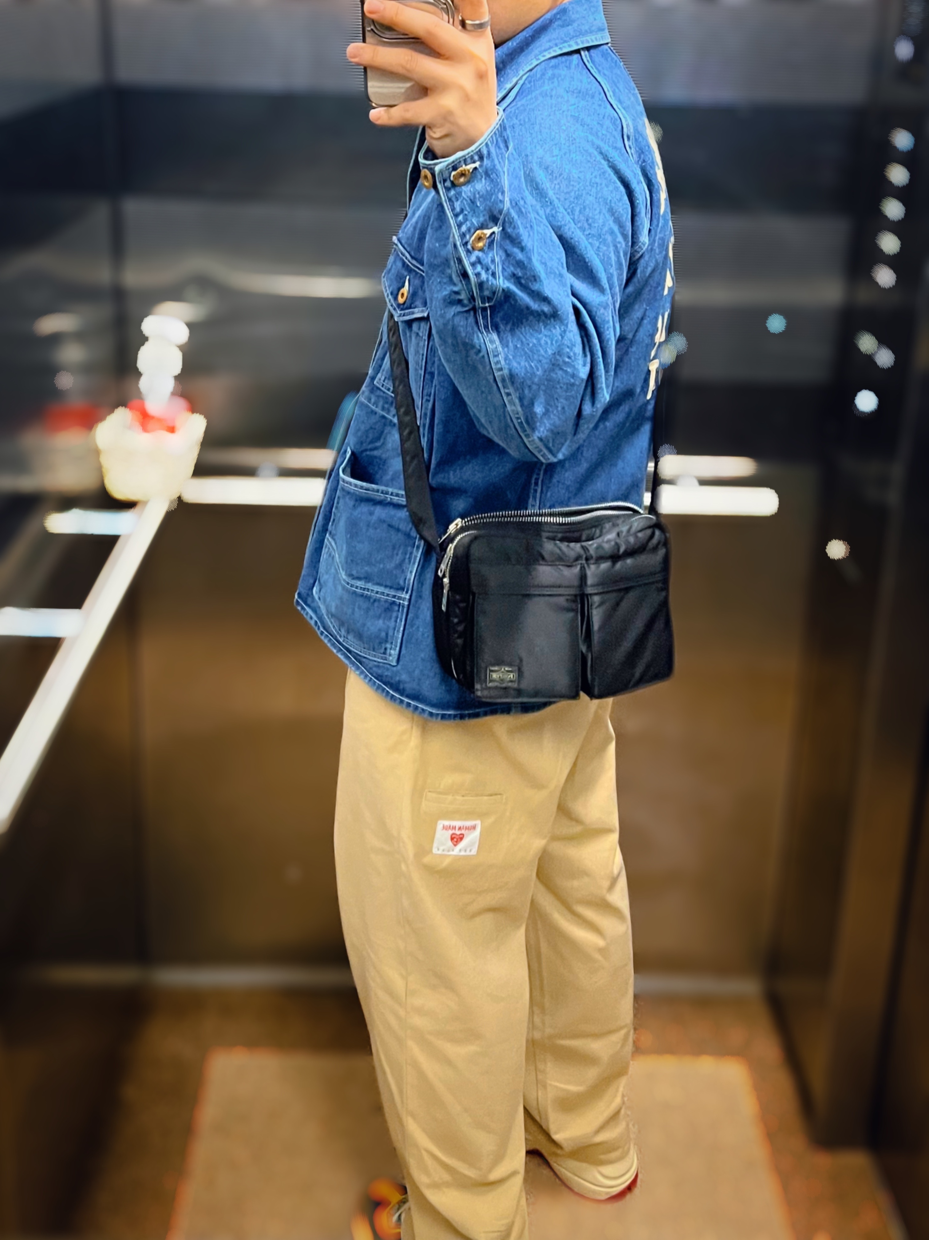 Human Made Denim Coverall Jacket Indigo, Porter Tanker Shoulder Bag S Black 착용 스타일