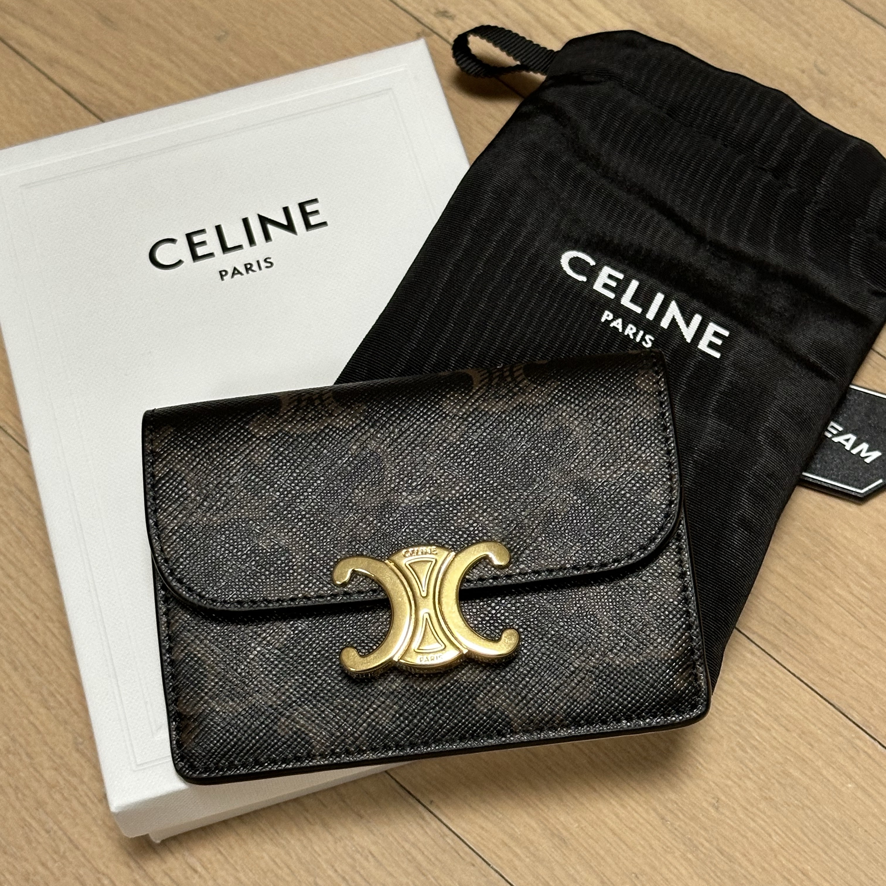 Celine Card Holder with Flap in Triomphe Canvas Tan 착용 스타일