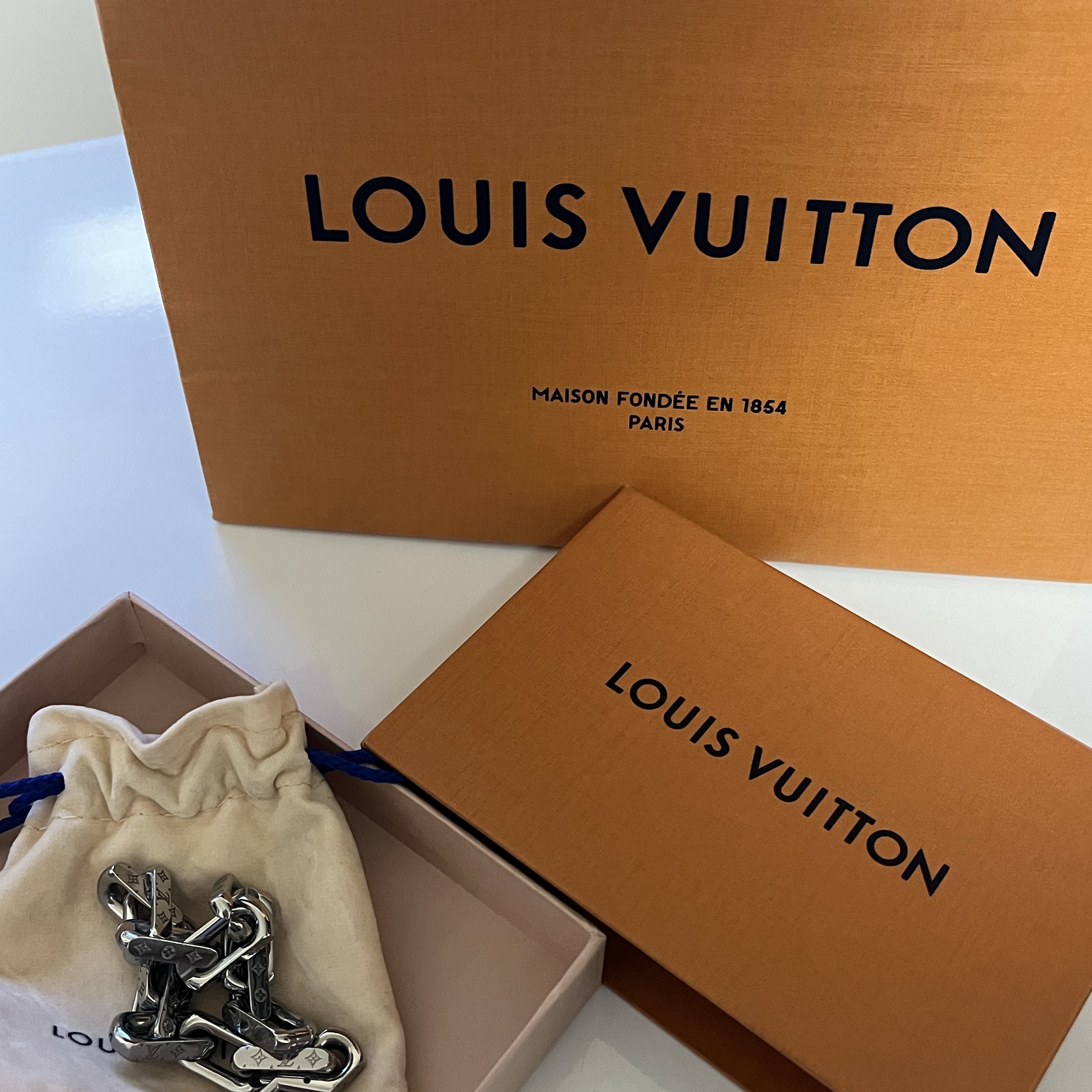 Louis Vuitton Monogram Chain Bracelet Silver 착용 스타일 - 1