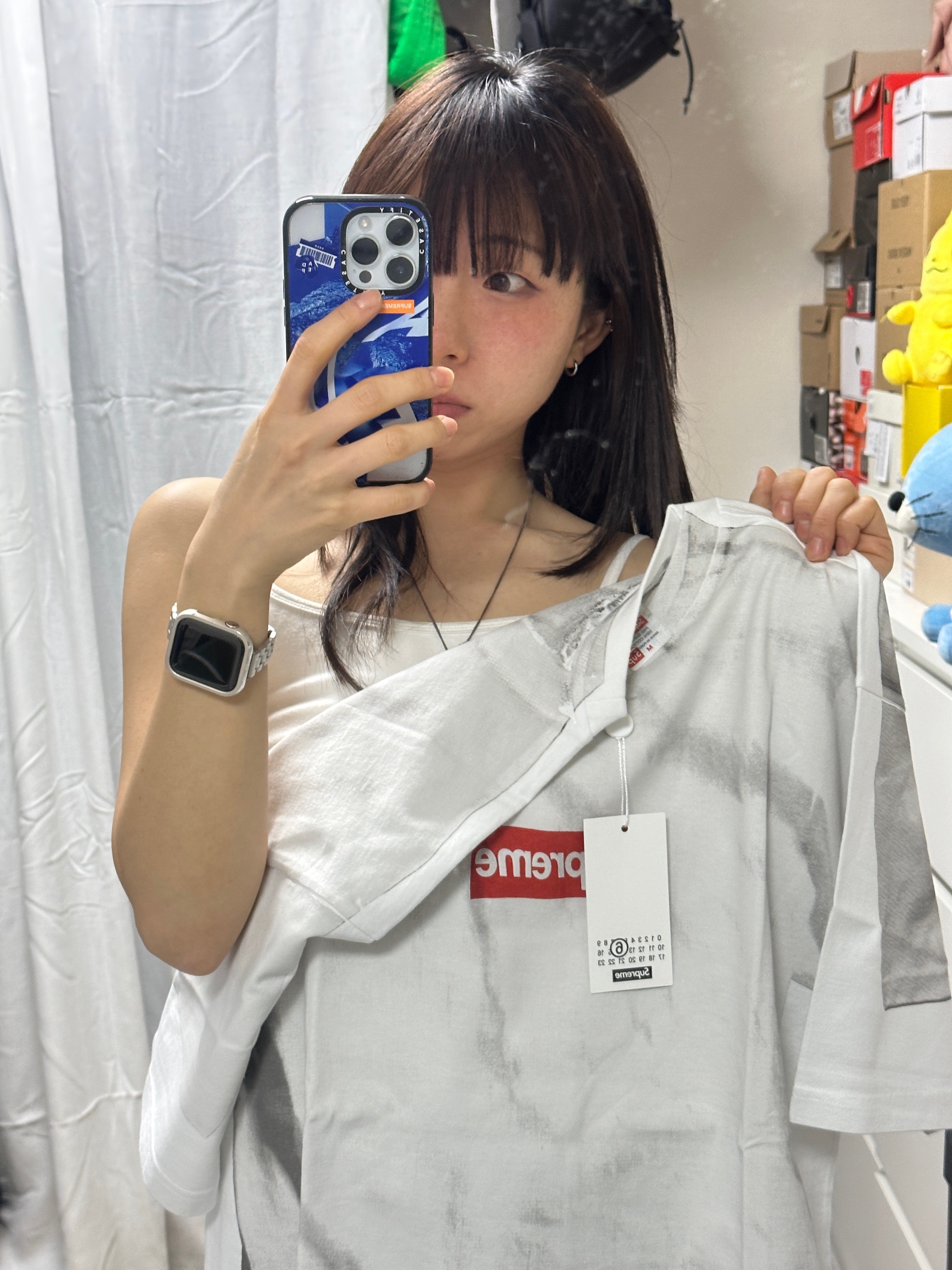 Supreme x MM6 Maison Margiela Box Logo T-Shirt White - 24SS 착용 스타일