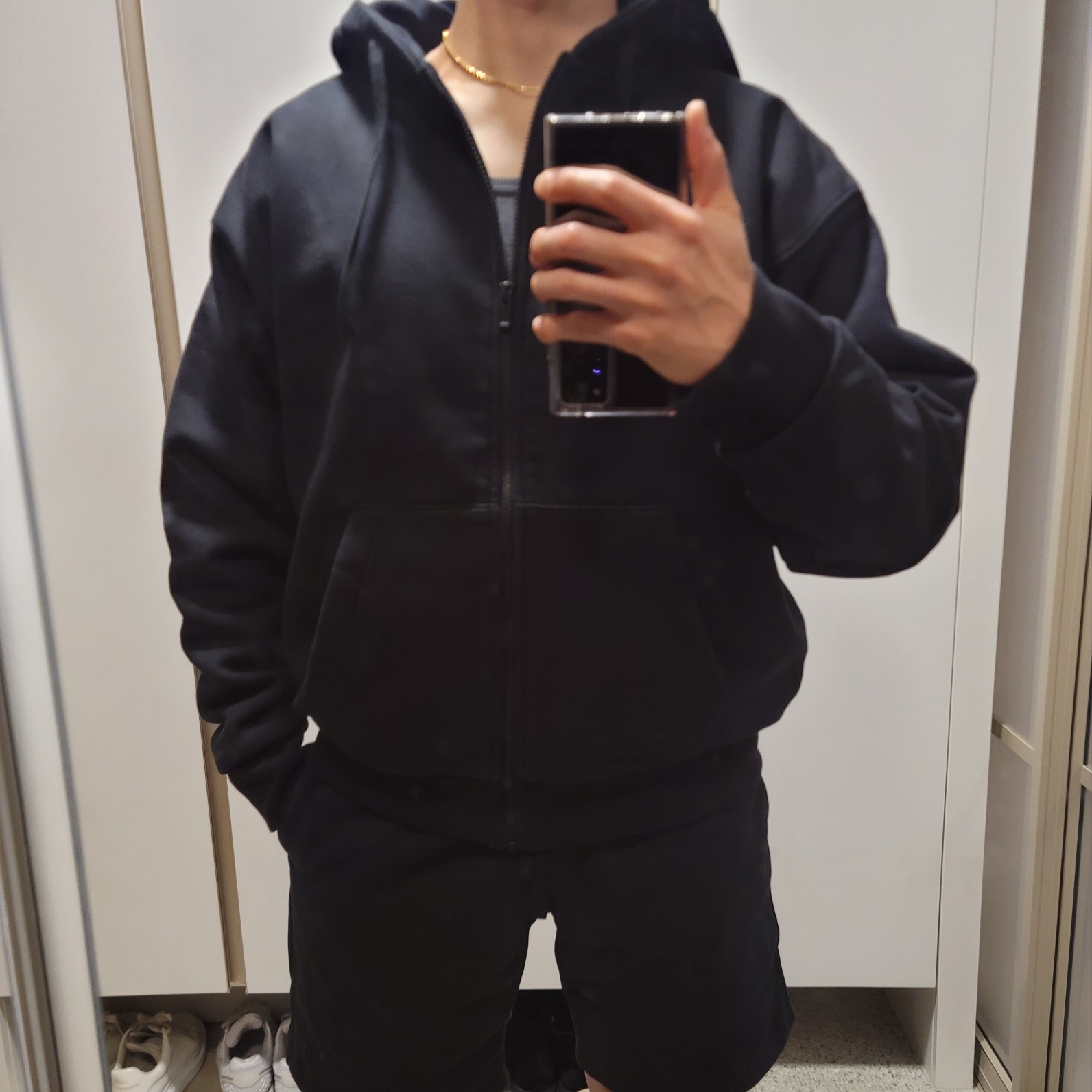 Nike x Matthew M Williams NRG Full Zip Fleece Hoodie Black - Asia, Nike x Matthew M Williams NRG 3-in-1 Shorts Black - Asia 착용 스타일