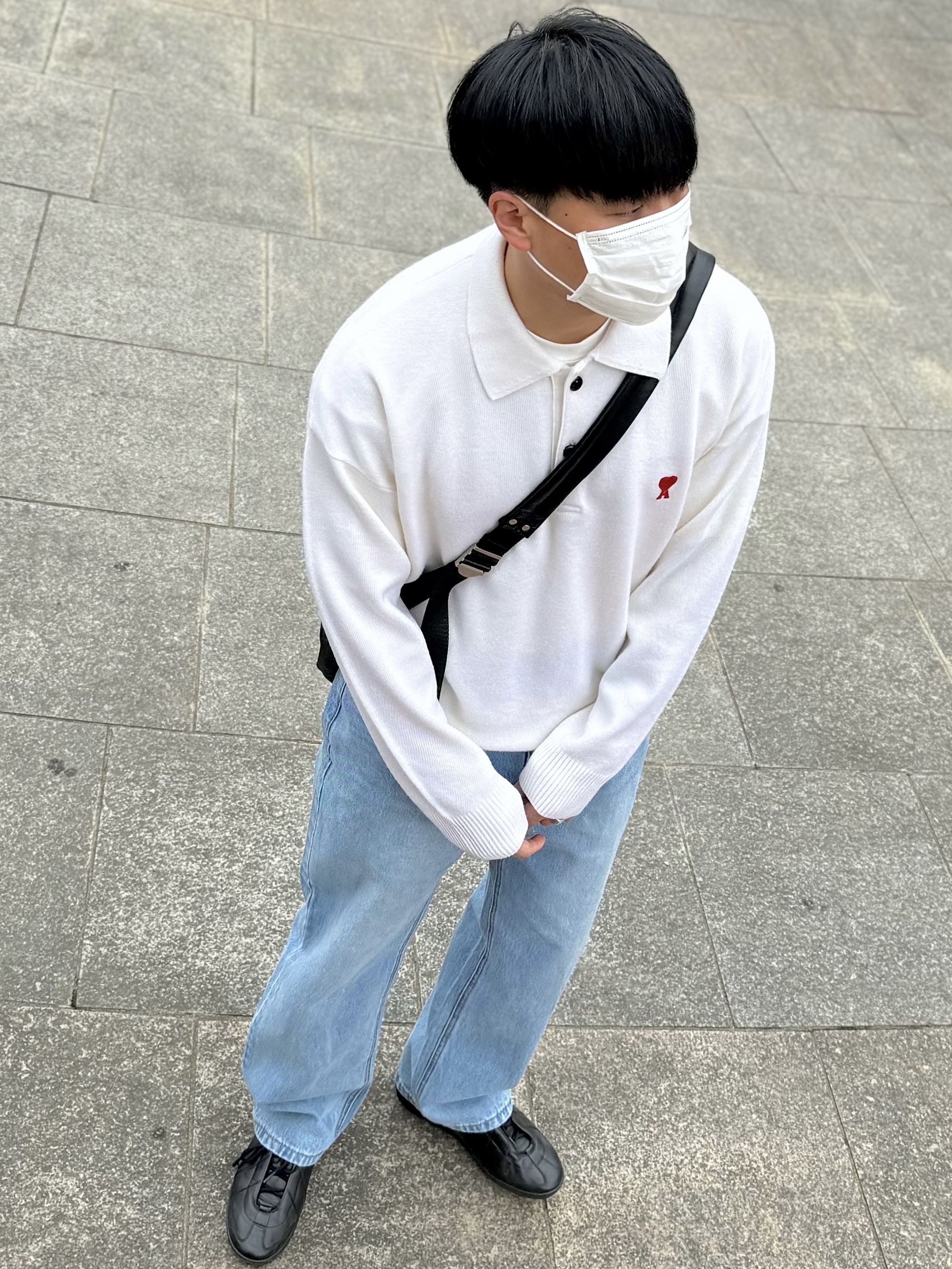 AMI de Coeur Wool Polo Off White 착용 스타일 - 5