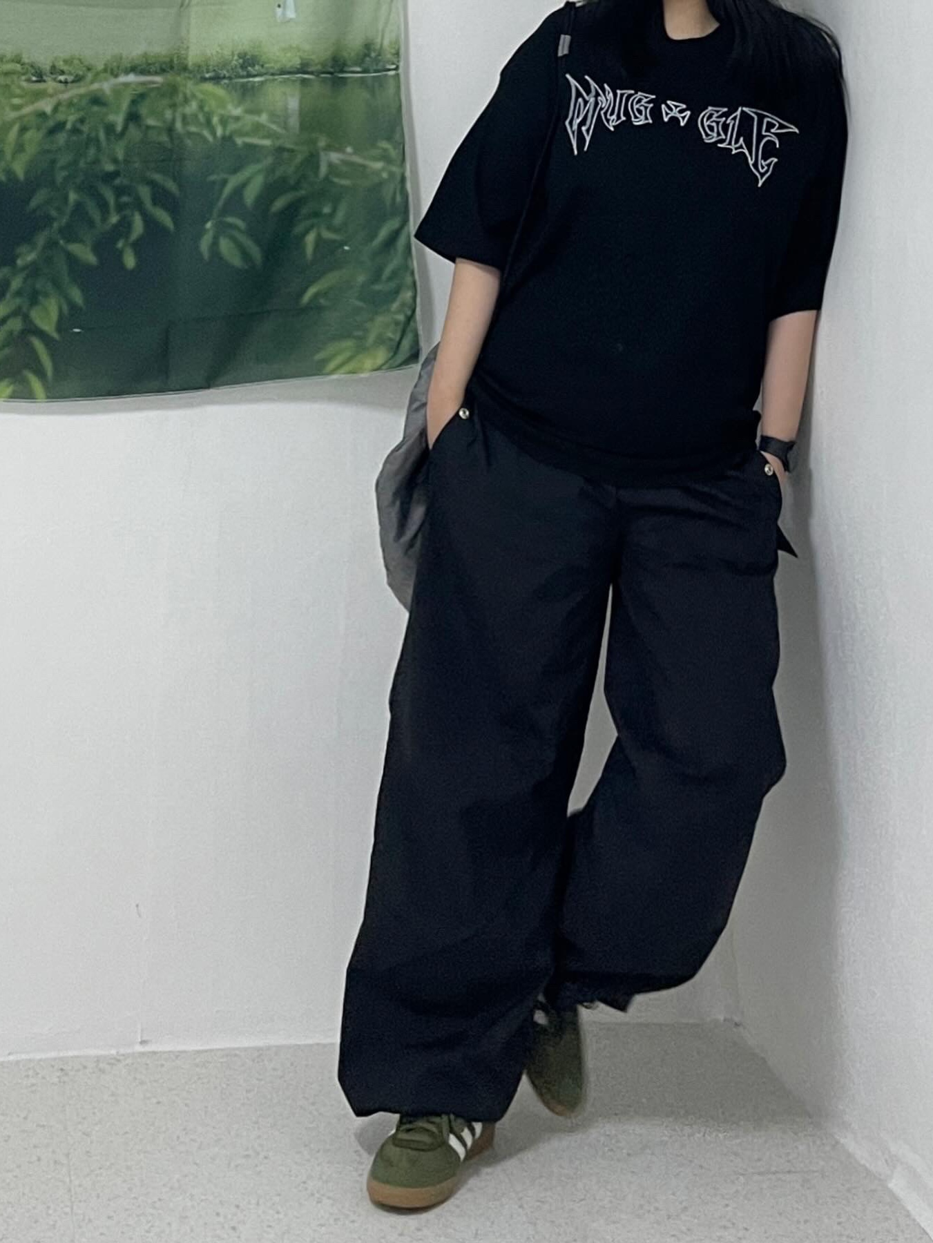 Supreme Washed Chino Twill Camp Cap Black, Adidas Samba OG Focus Olive Wonder White 착용 스타일 - 2