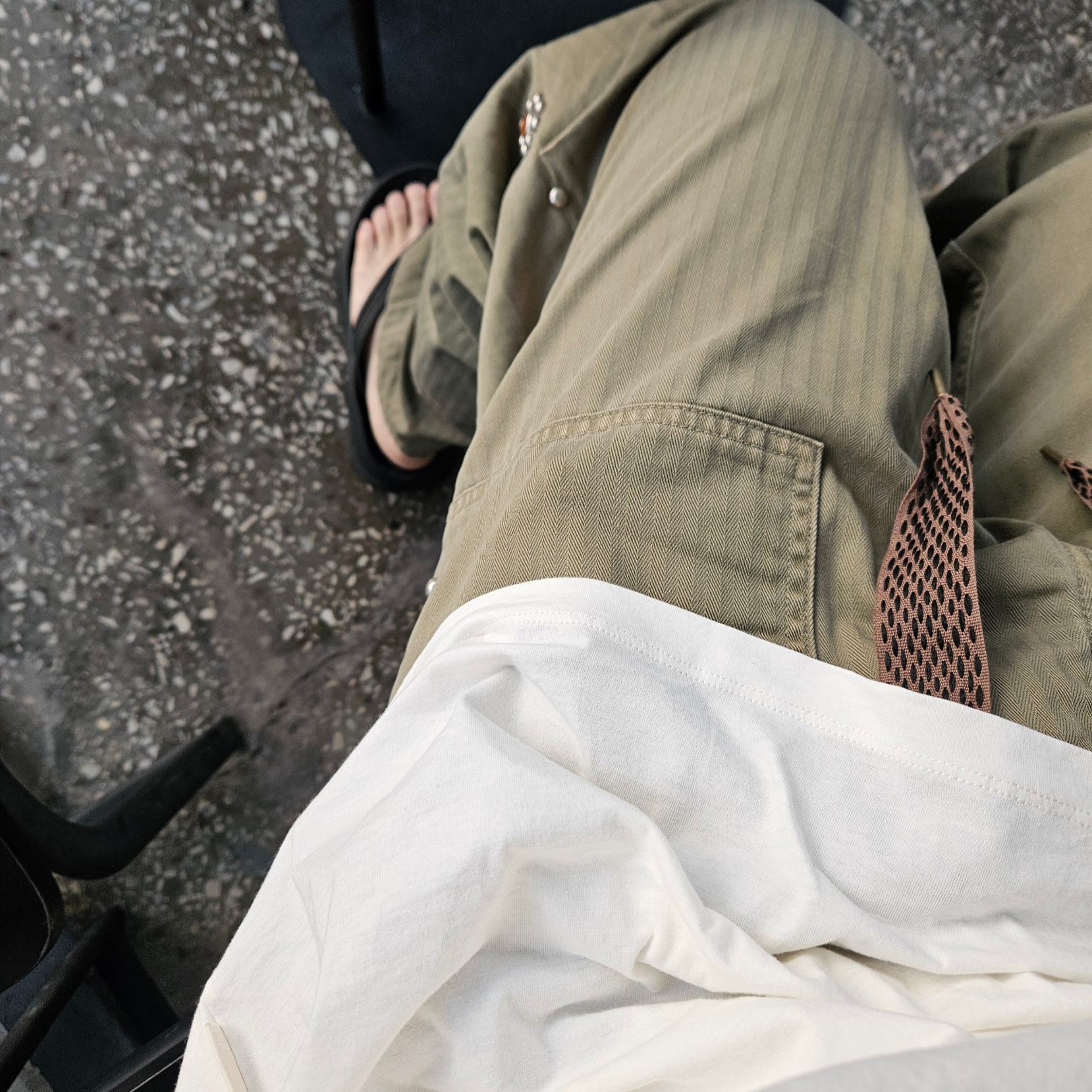 Kapital Sulfurized Herringbone Easy Baker Pants Studs Remake Khaki 착용 스타일