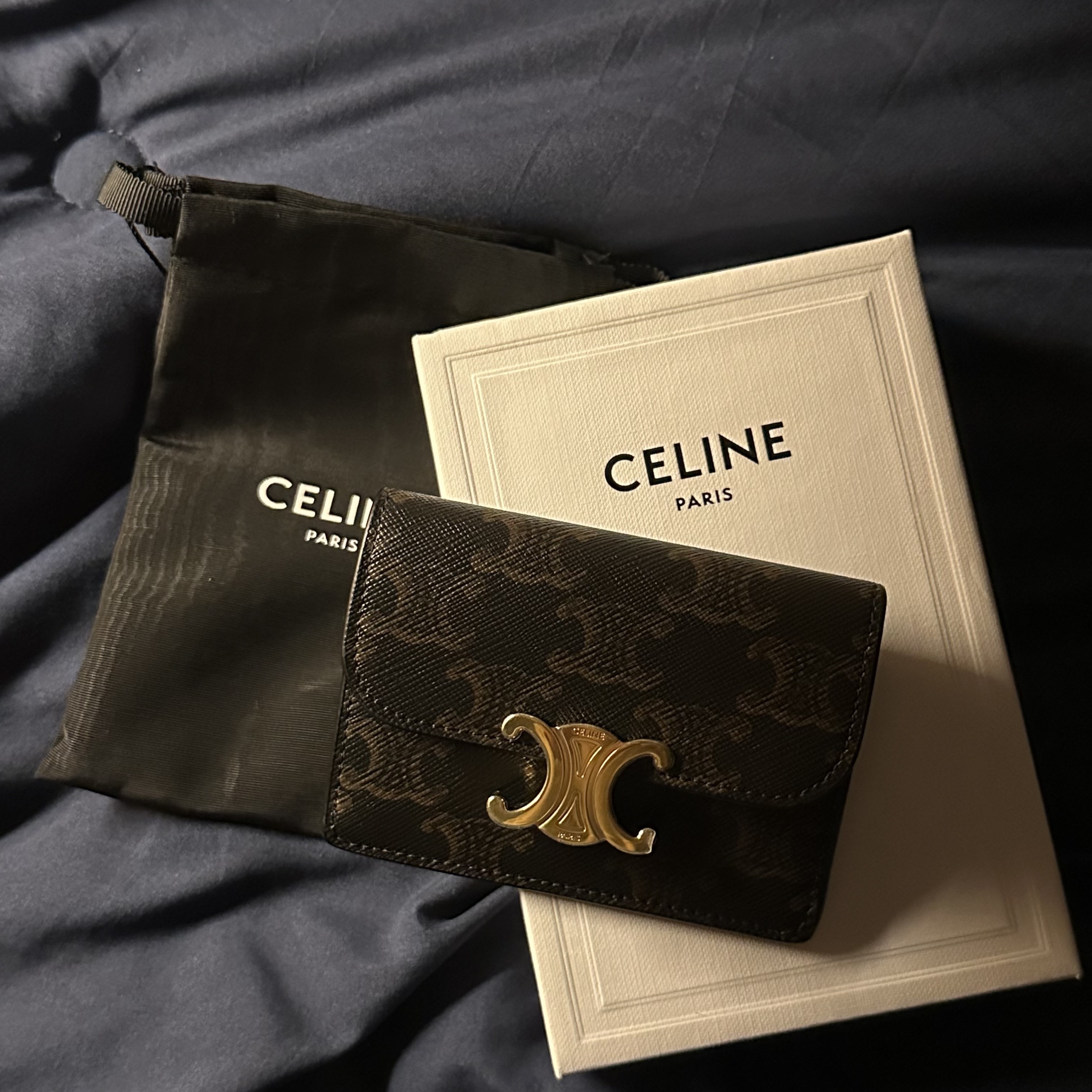 Celine Card Holder with Flap in Triomphe Canvas Tan 착용 스타일