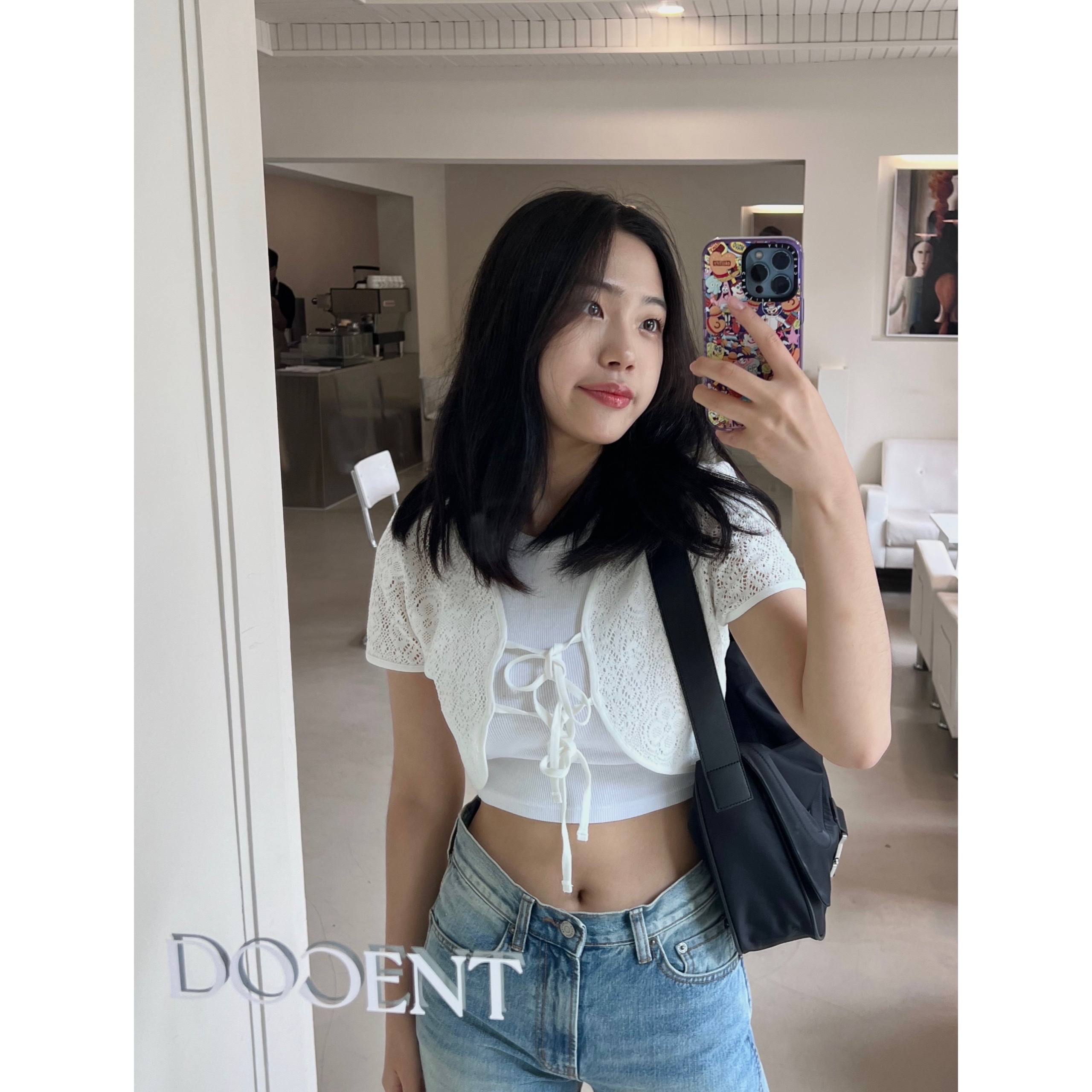 Matin Kim Buckle Bag Black, (W) Nike Air Force 1 Shadow Infinite Lilac 착용 스타일 - 3