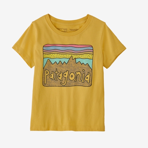 (Baby) Patagonia Regenerative Organic Certified Cotton Fitz Roy Skies T-Shirt Surfboard Yellow 착용 스타일