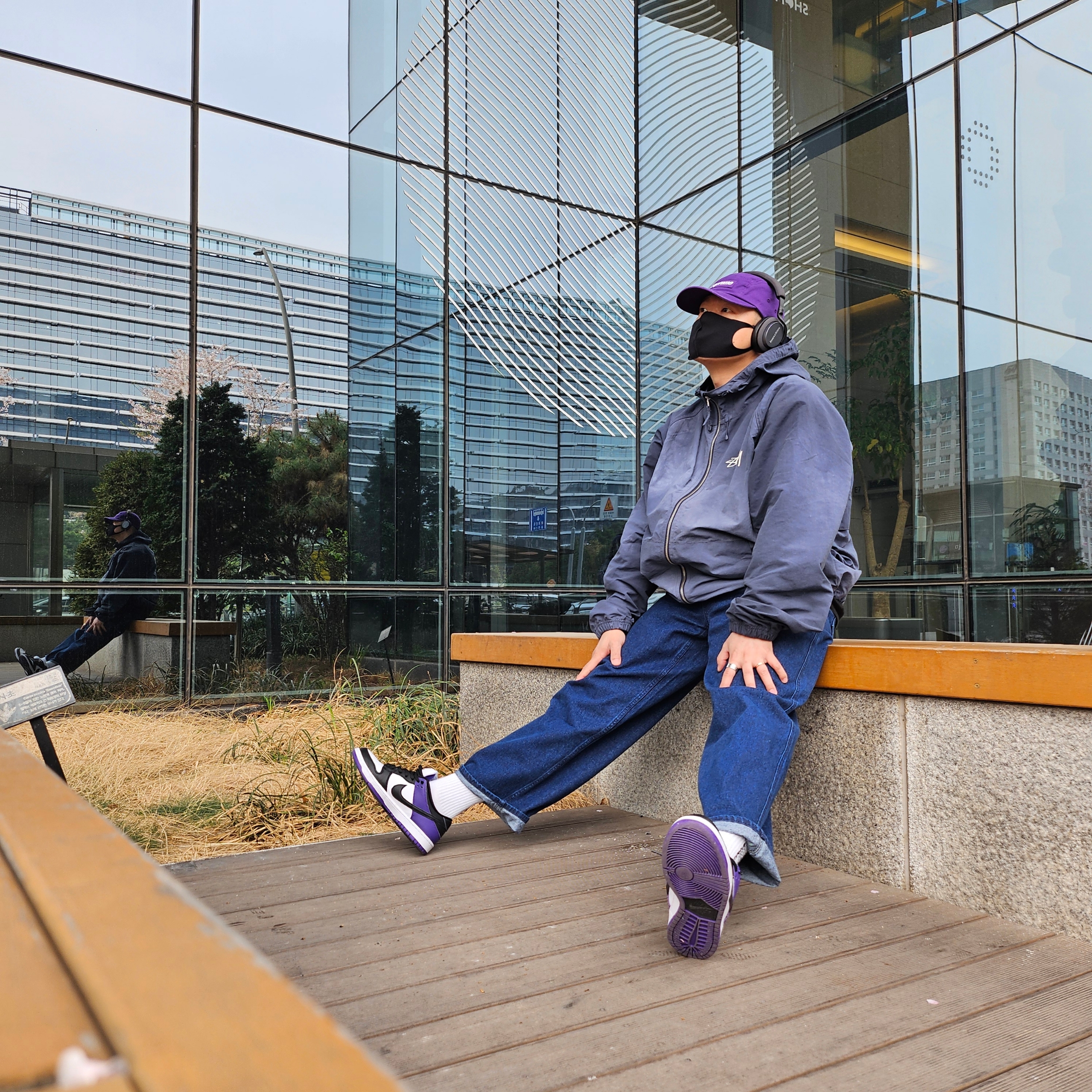 Supreme Washed Chino Twill Camp Cap Purple - 24SS, Stussy Wave Dye Beach Shell Jacket Navy 착용 스타일 - 4