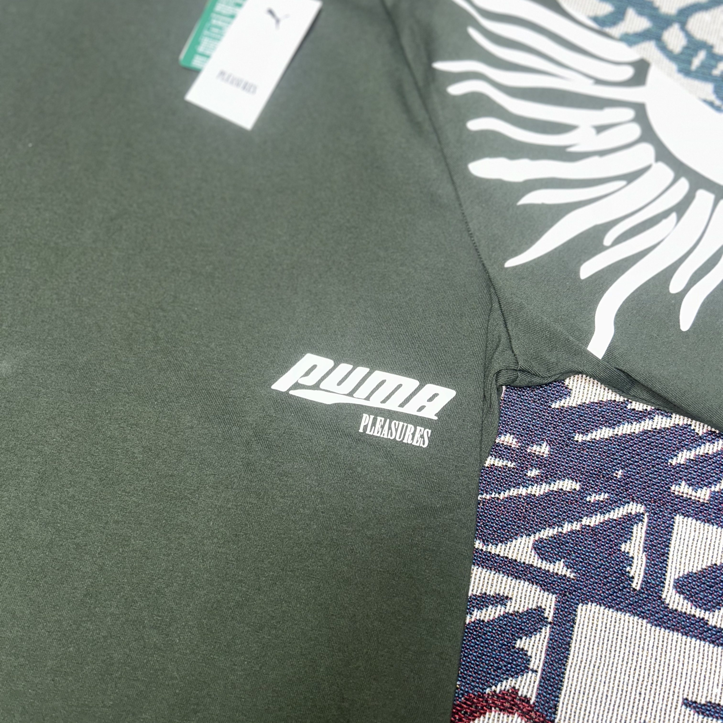 Puma x Pleasures Sun Graphic T-shirt Green 착용 스타일 - 3