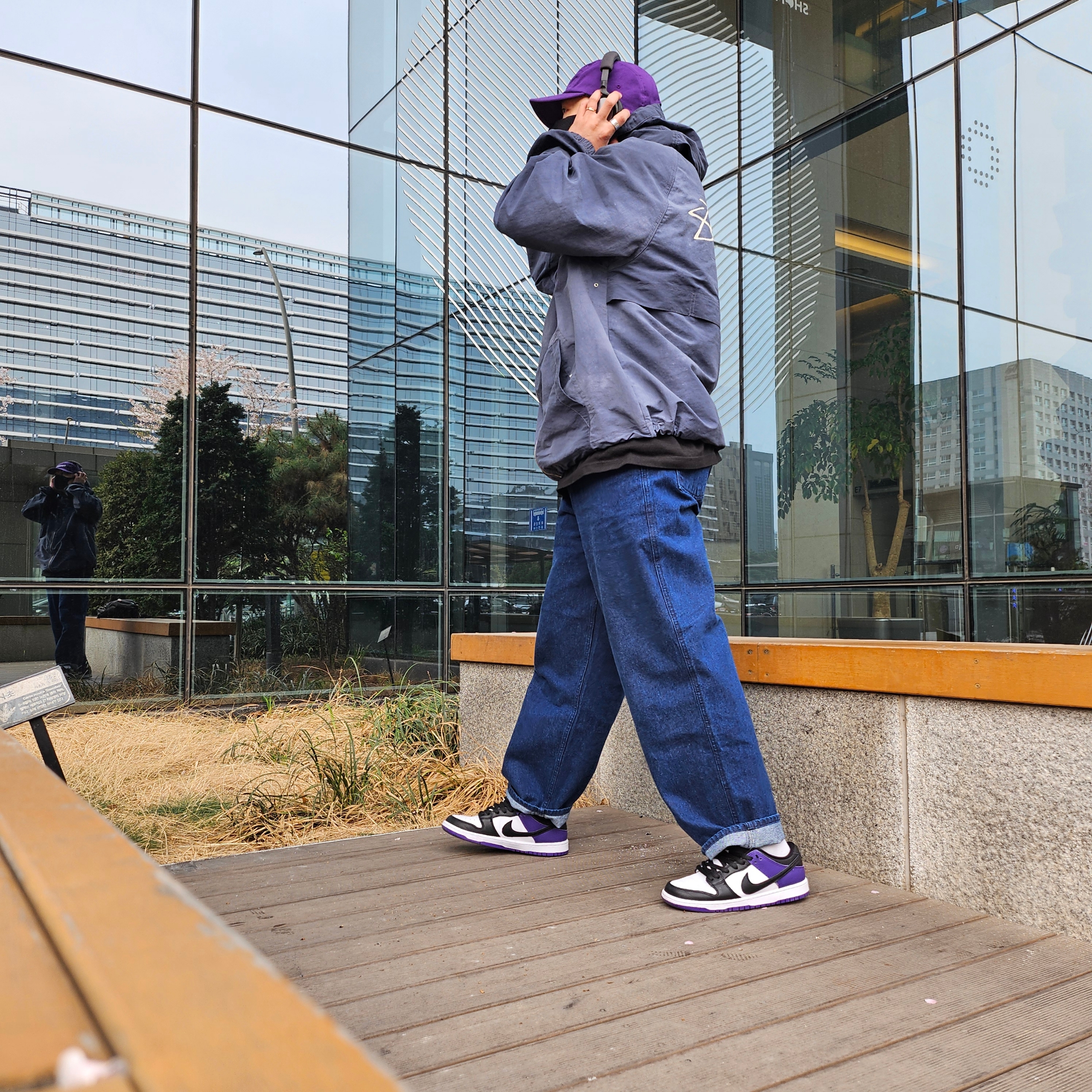 Supreme Washed Chino Twill Camp Cap Purple - 24SS, Stussy Wave Dye Beach Shell Jacket Navy 착용 스타일 - 2