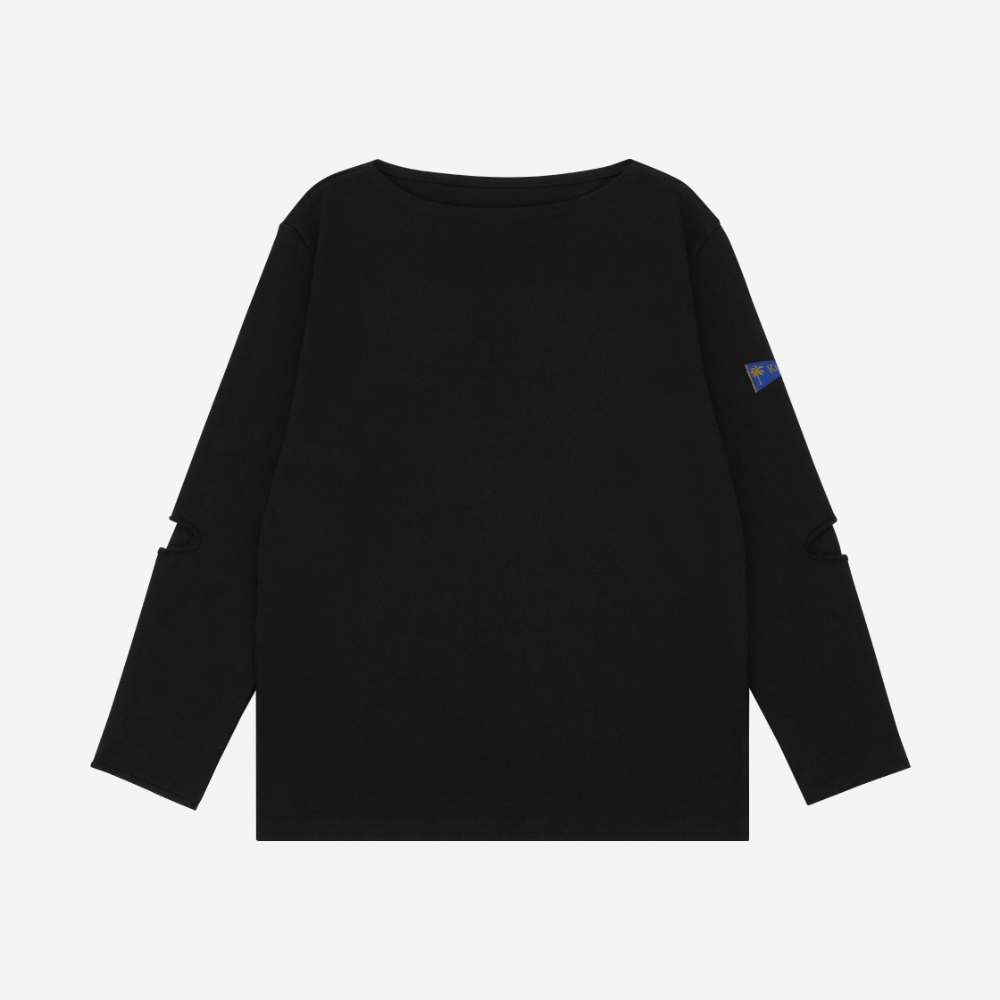 Kapital Densed Jersey Elbow-Rip Boatneck Long Sleeve T-Shirt Black 상세 이미지 2