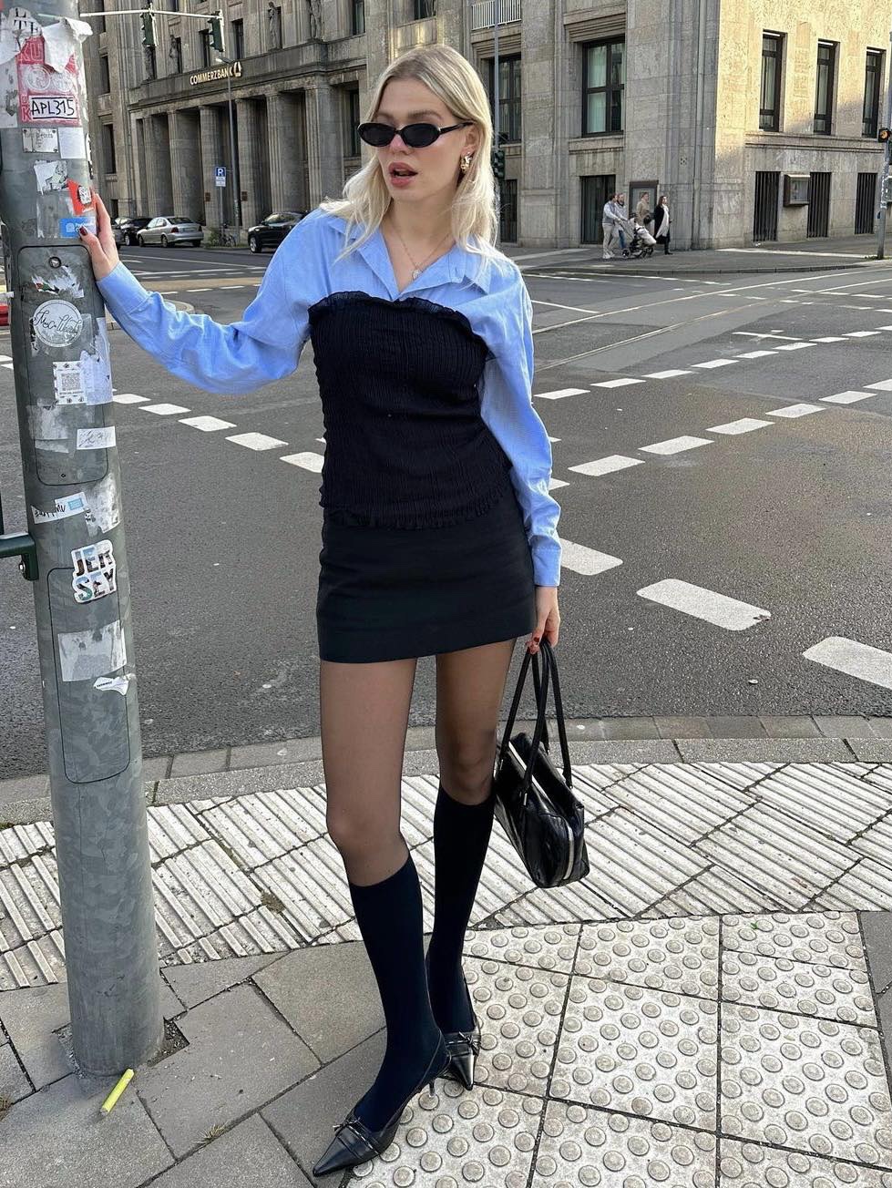 Zara x Ader Error Oversized Shirt Sky Blue, IAB Studio Work Shirt Sky Blue - The Hyundai Seoul Exclusive 착용 스타일 - 2