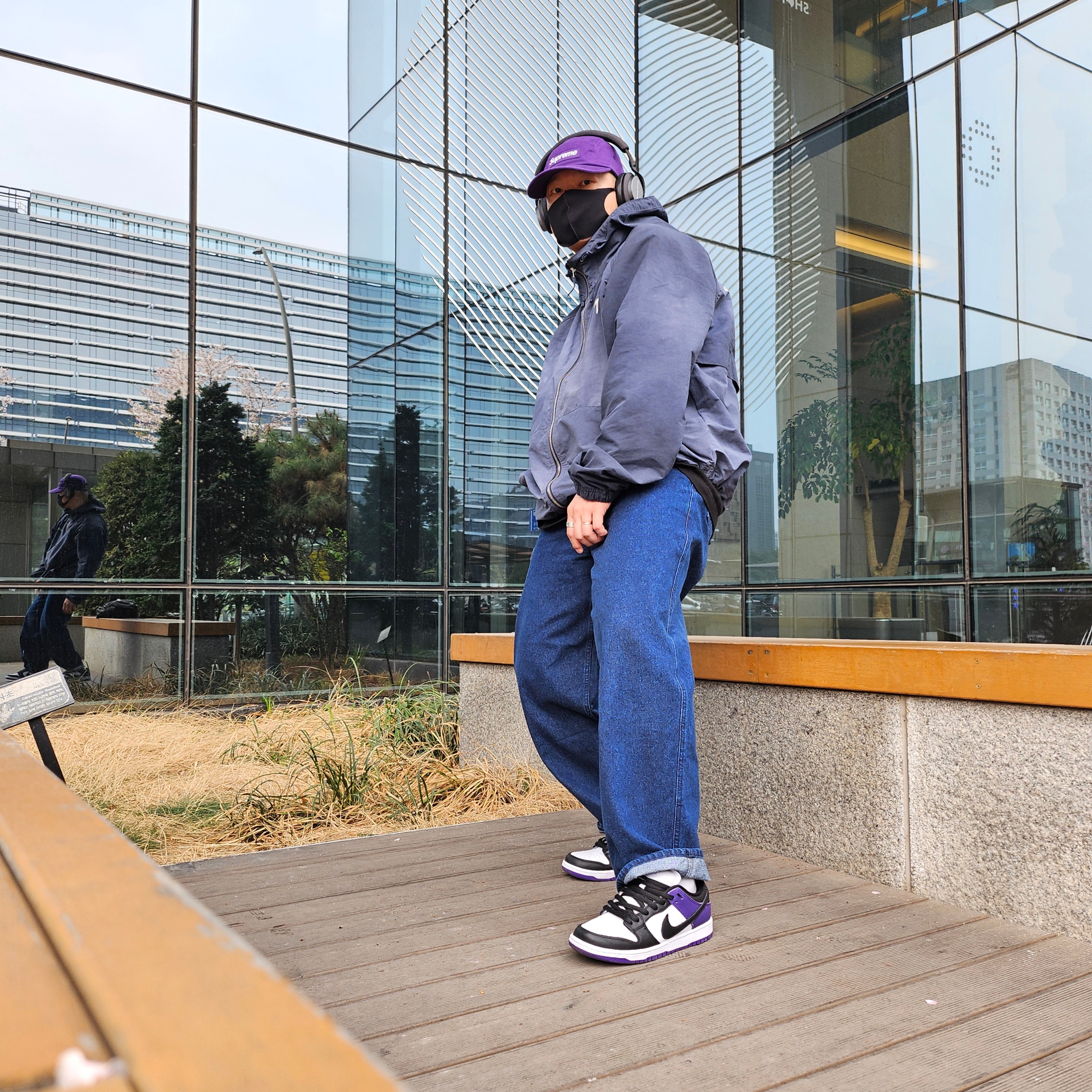 Supreme Washed Chino Twill Camp Cap Purple - 24SS, Stussy Wave Dye Beach Shell Jacket Navy 착용 스타일 - 1