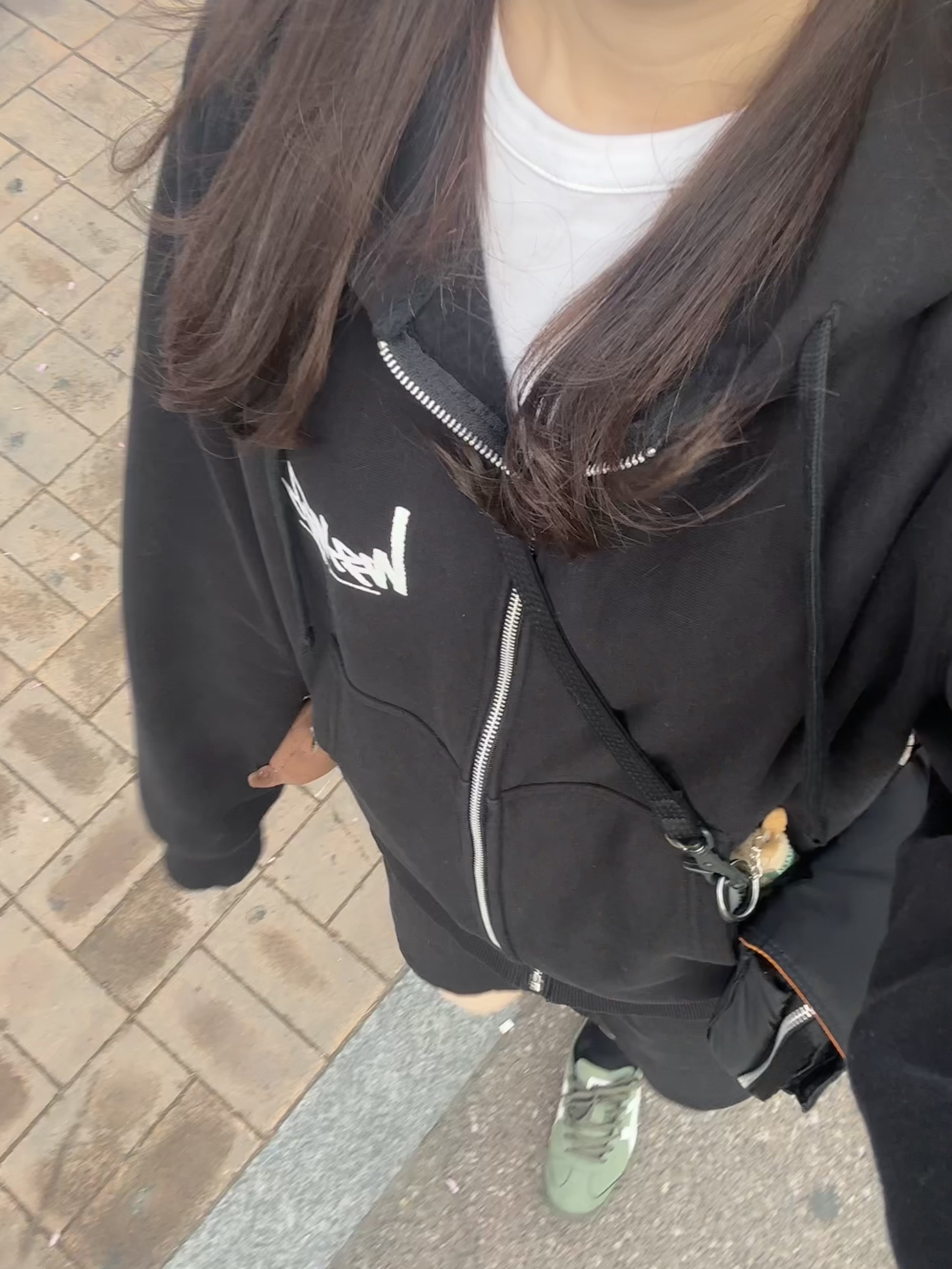 Stussy Flipped Zip Hoodie Black, Onitsuka Tiger Mexico 66 Mantle Green 착용 스타일
