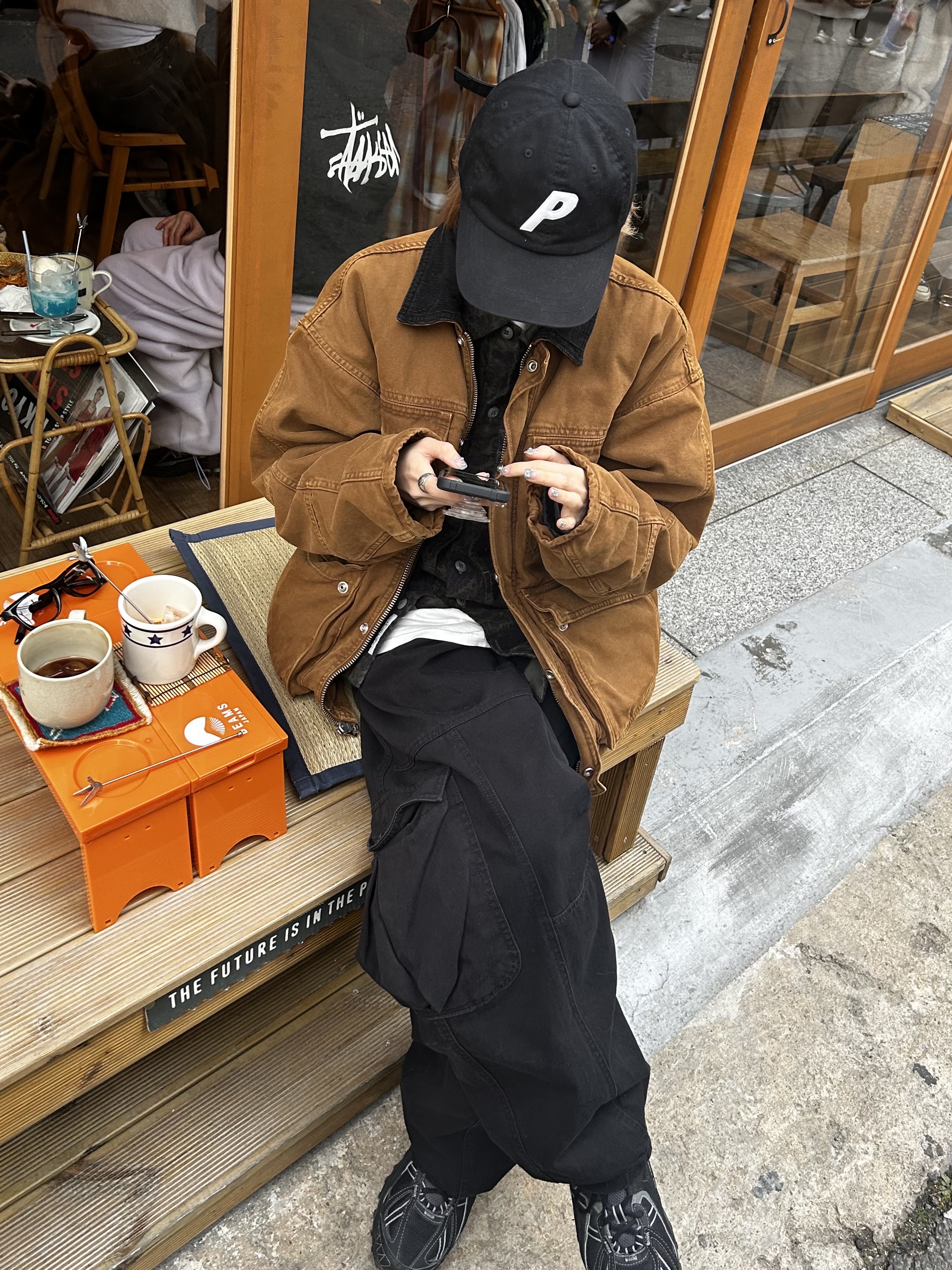 Palace P 6-Panel Cap Black - 24SS, Stussy Washed Canvas Shop Jacket Bronze 착용 스타일 - 2