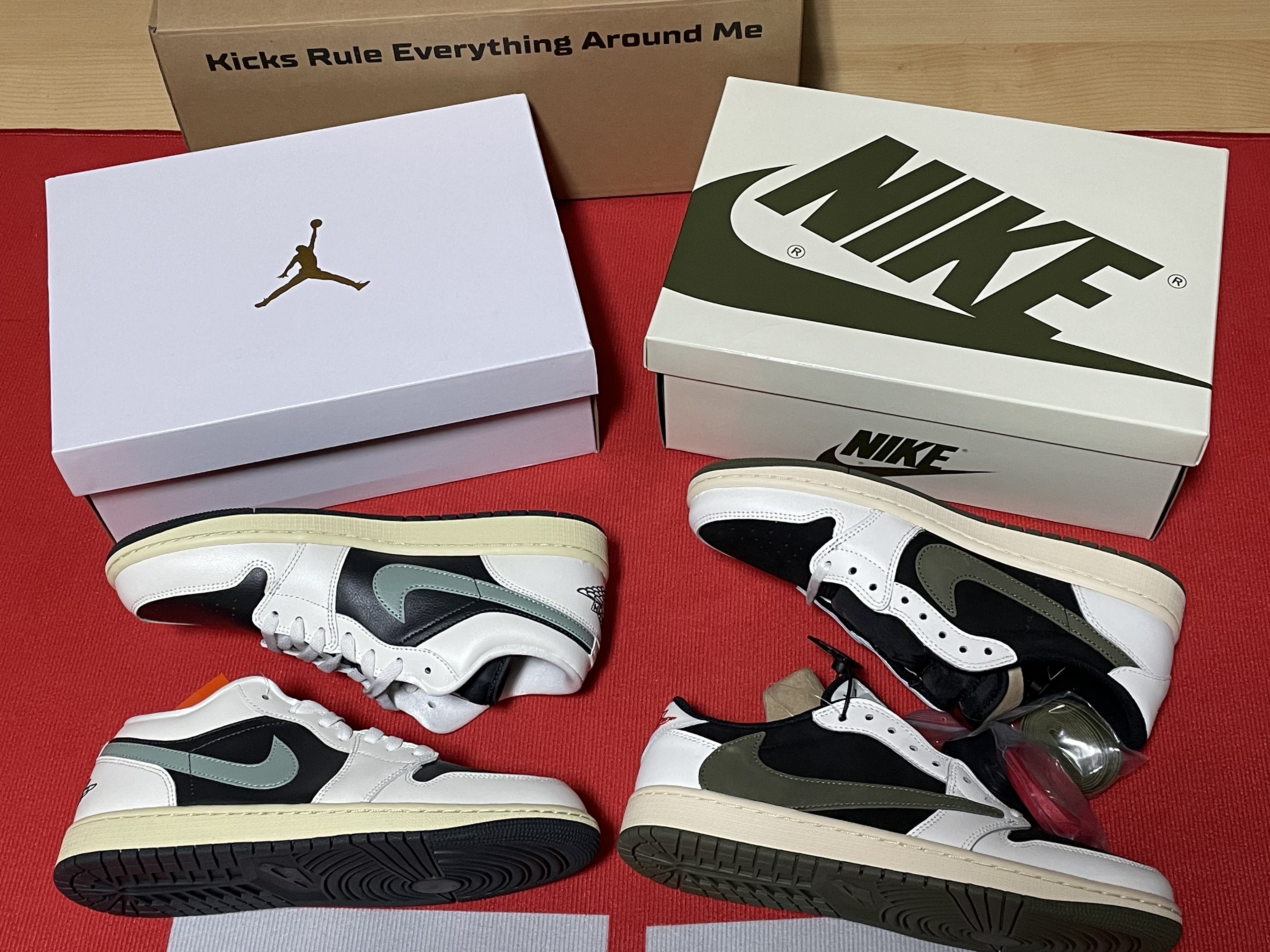 (W) Jordan 1 x Travis Scott Retro Low OG SP Medium Olive, (W) Jordan 1 Low Anthracite Sail 착용 스타일