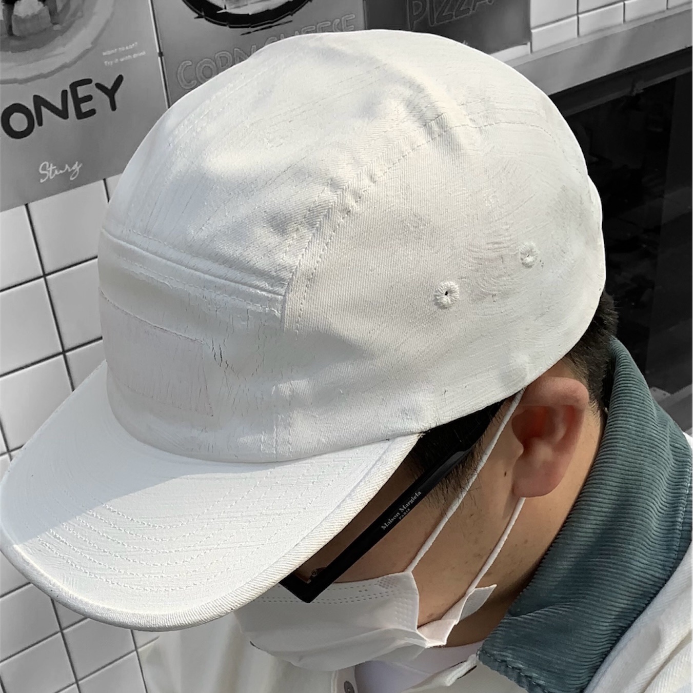 Supreme x MM6 Maison Margiela Painted Camp Cap White - 24SS, Gentle Monster x Maison Margiela MM012 Clear Black 착용 스타일 - 4