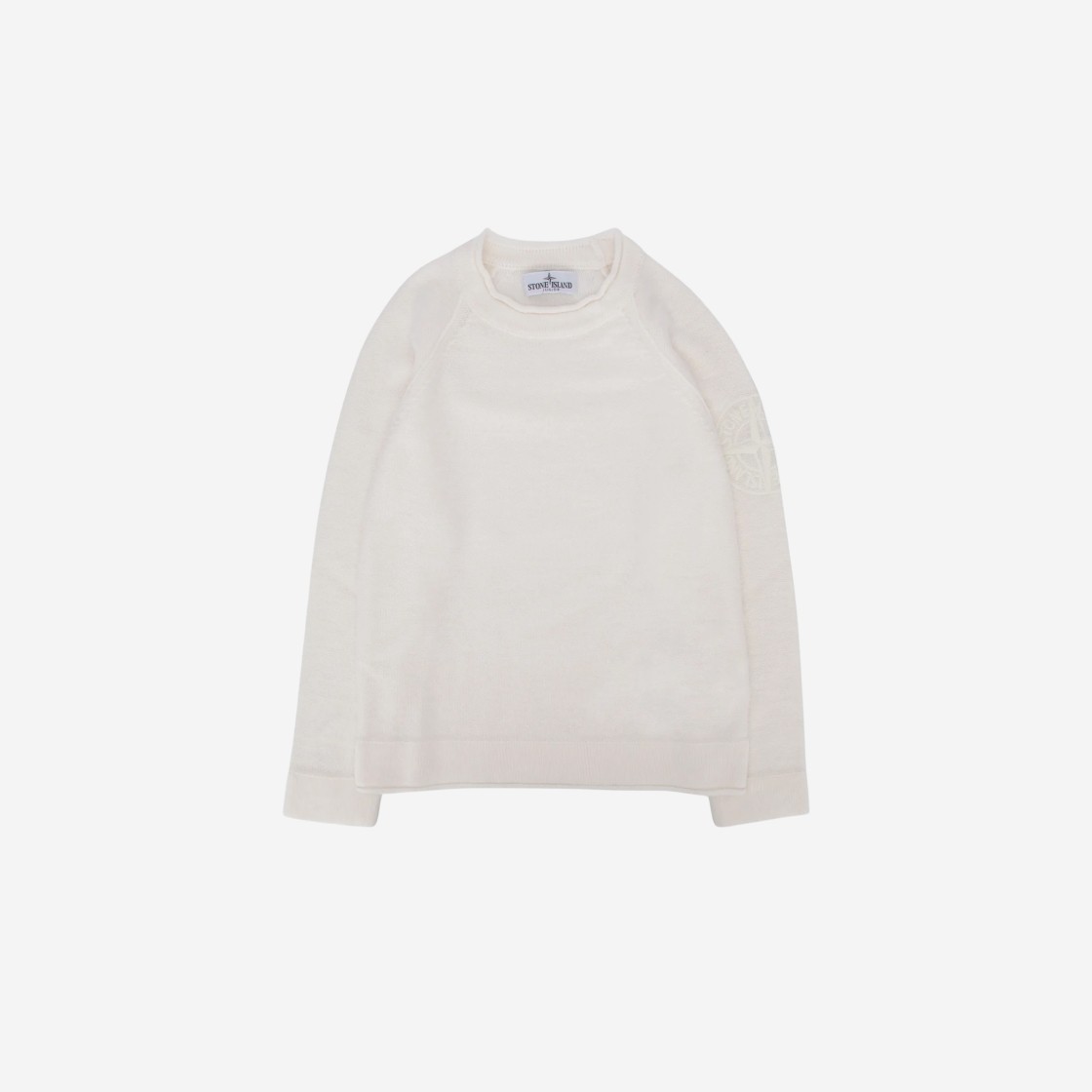 (Kids) Stone Island 507Z1 Reverse Stitch Wool Viscose Nylon Cashmere Blend Crew Neck Knit Ivory - 23FW 상세 이미지 1