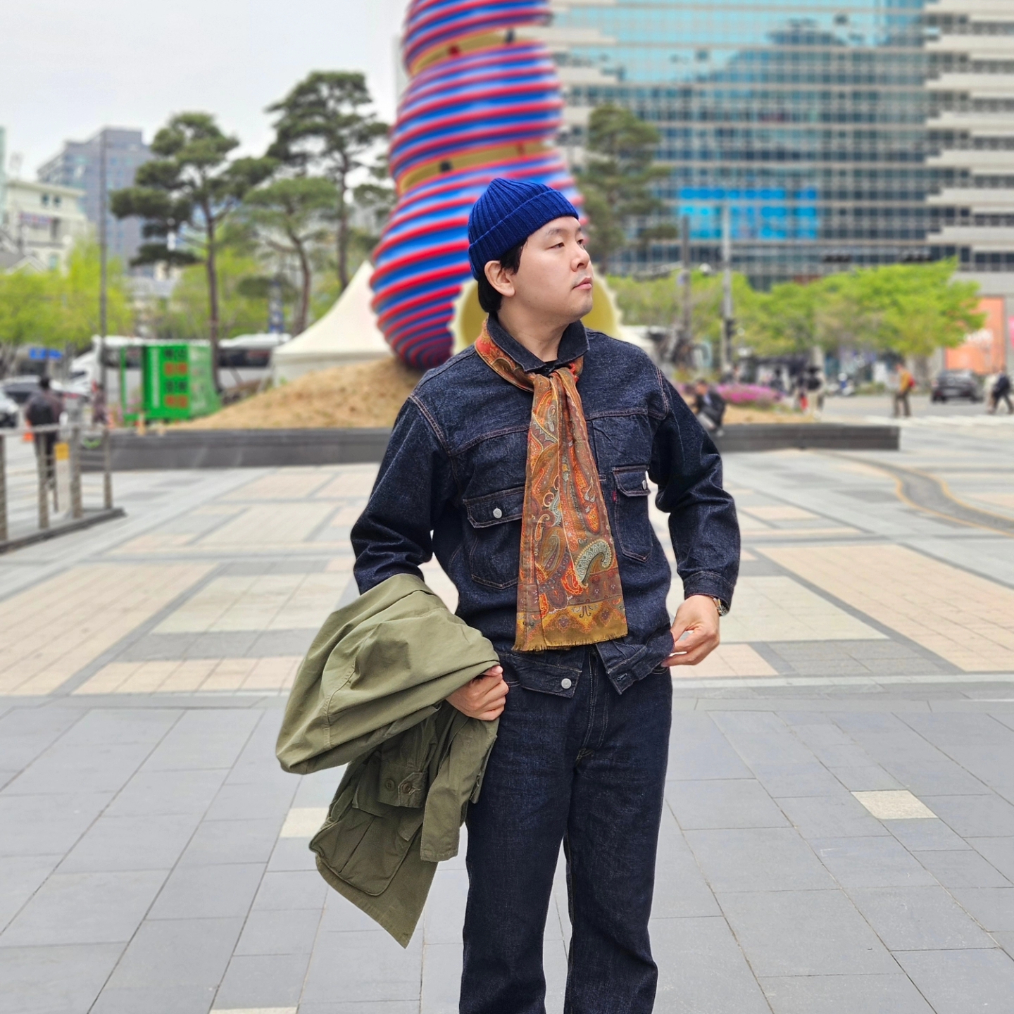 Fullcount 2102W-20 Type 2 Denim Jacket One Wash Indigo Blue - Red Tab, Fullcount 1101W Straight Denim One Wash Indigo Blue 착용 스타일 - 7
