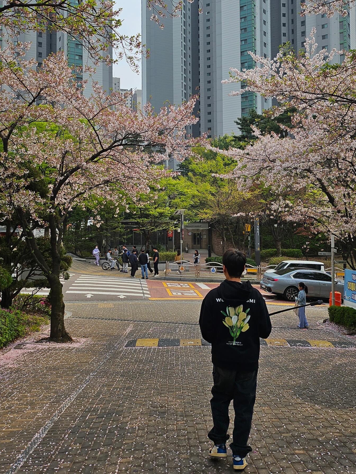 Wooyoungmi Flower Print Back Logo Hoodie Black - 22SS, Jordan 1 x Travis Scott x Fragment Retro Low OG SP Military Blue 착용 스타일 - 1