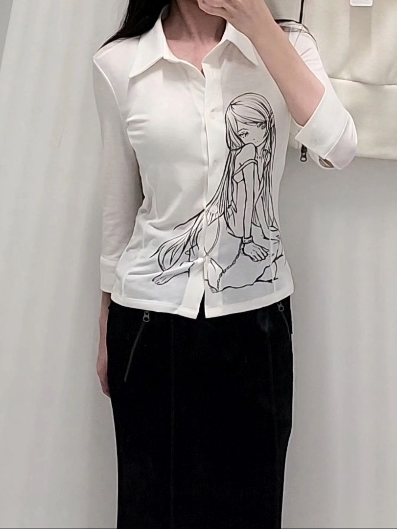 [KREAM 단독] Bonnae Women Three-quarter sleeve shirt White, [KREAM 단독] Bonnae Women Wool Skirt Ivory 착용 스타일