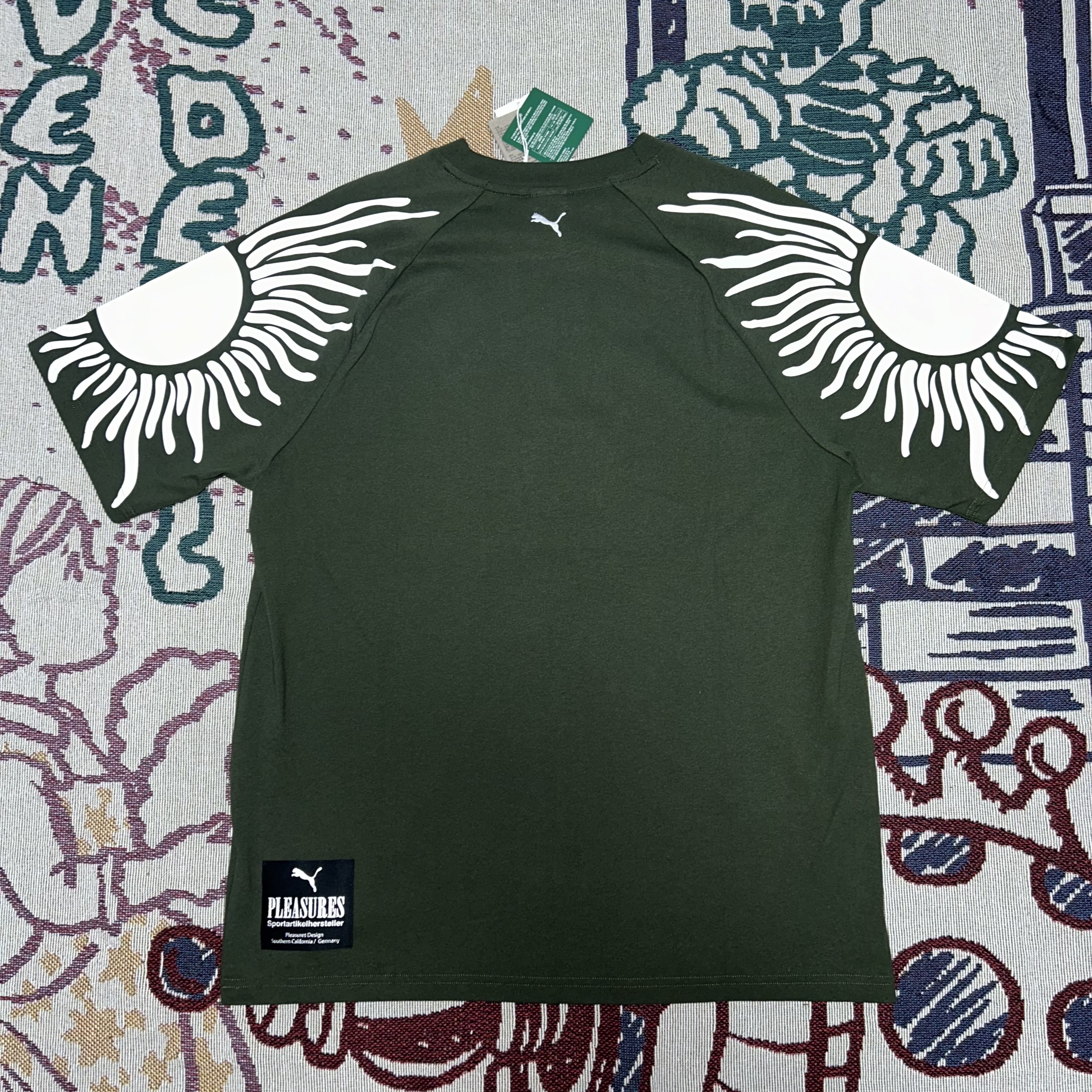 Puma x Pleasures Sun Graphic T-shirt Green 착용 스타일 - 5