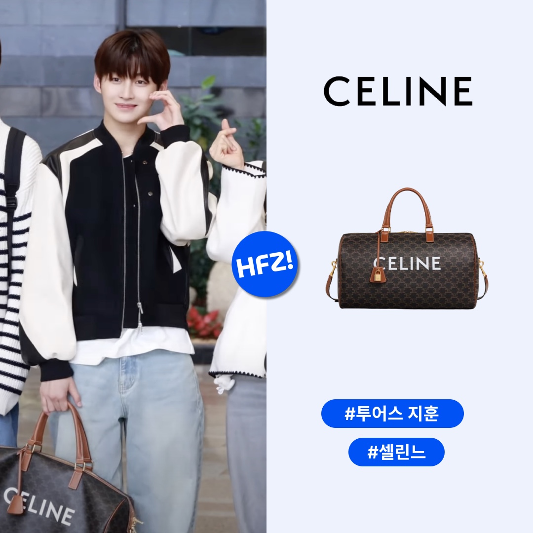 Celine Medium Travel Bag in Triomphe Canvas with Celine Print Tan 착용 스타일 - 1