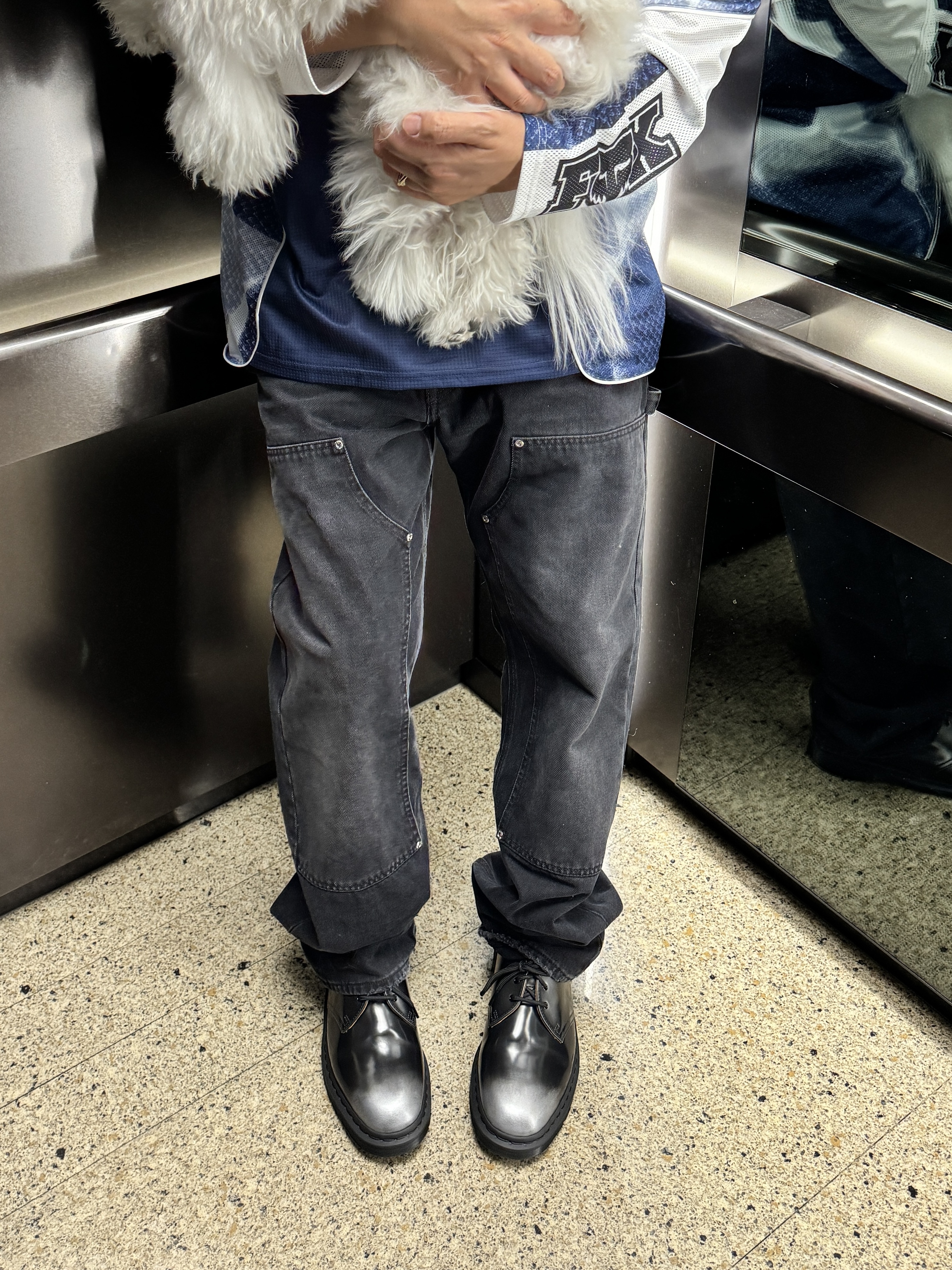Dr. Martens x Supreme 1461 Gray Silver, Supreme x Fox Racing Jersey Navy - 23FW 착용 스타일 - 2