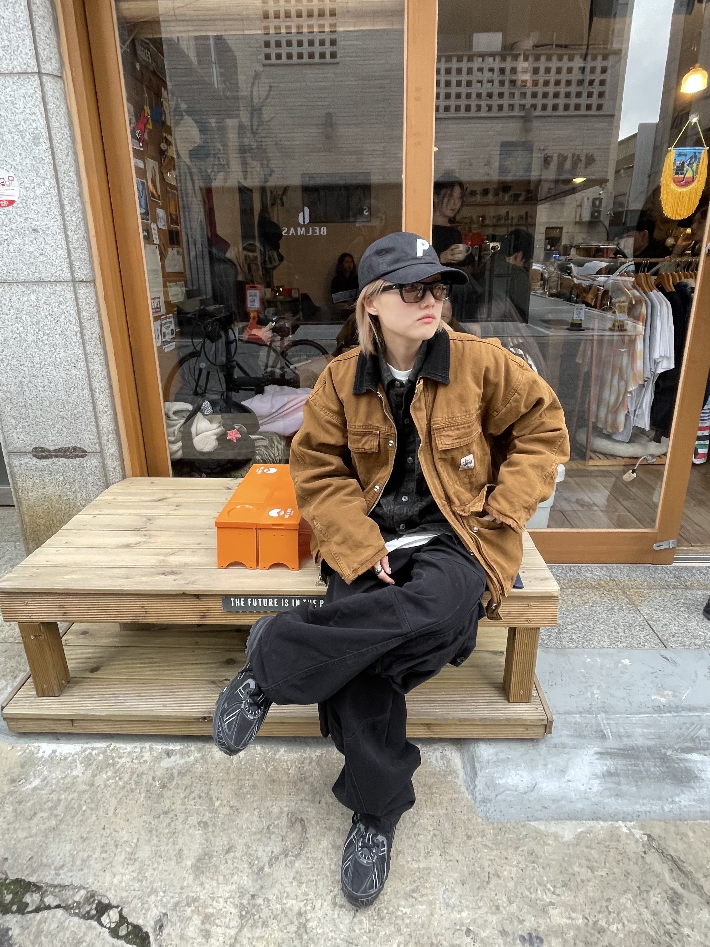 Palace P 6-Panel Cap Black - 24SS, Stussy Washed Canvas Shop Jacket Bronze 착용 스타일 - 1