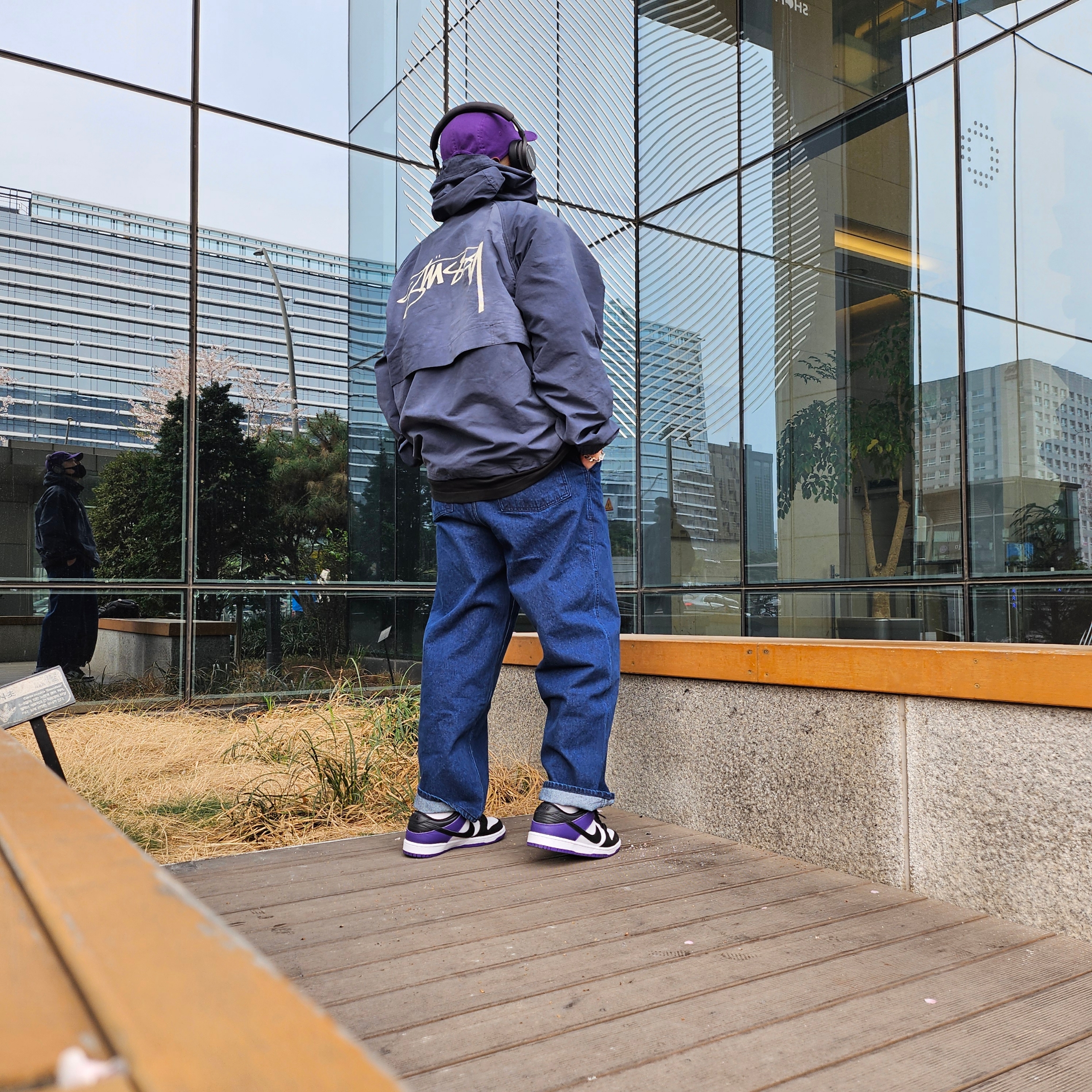 Supreme Washed Chino Twill Camp Cap Purple - 24SS, Stussy Wave Dye Beach Shell Jacket Navy 착용 스타일 - 3