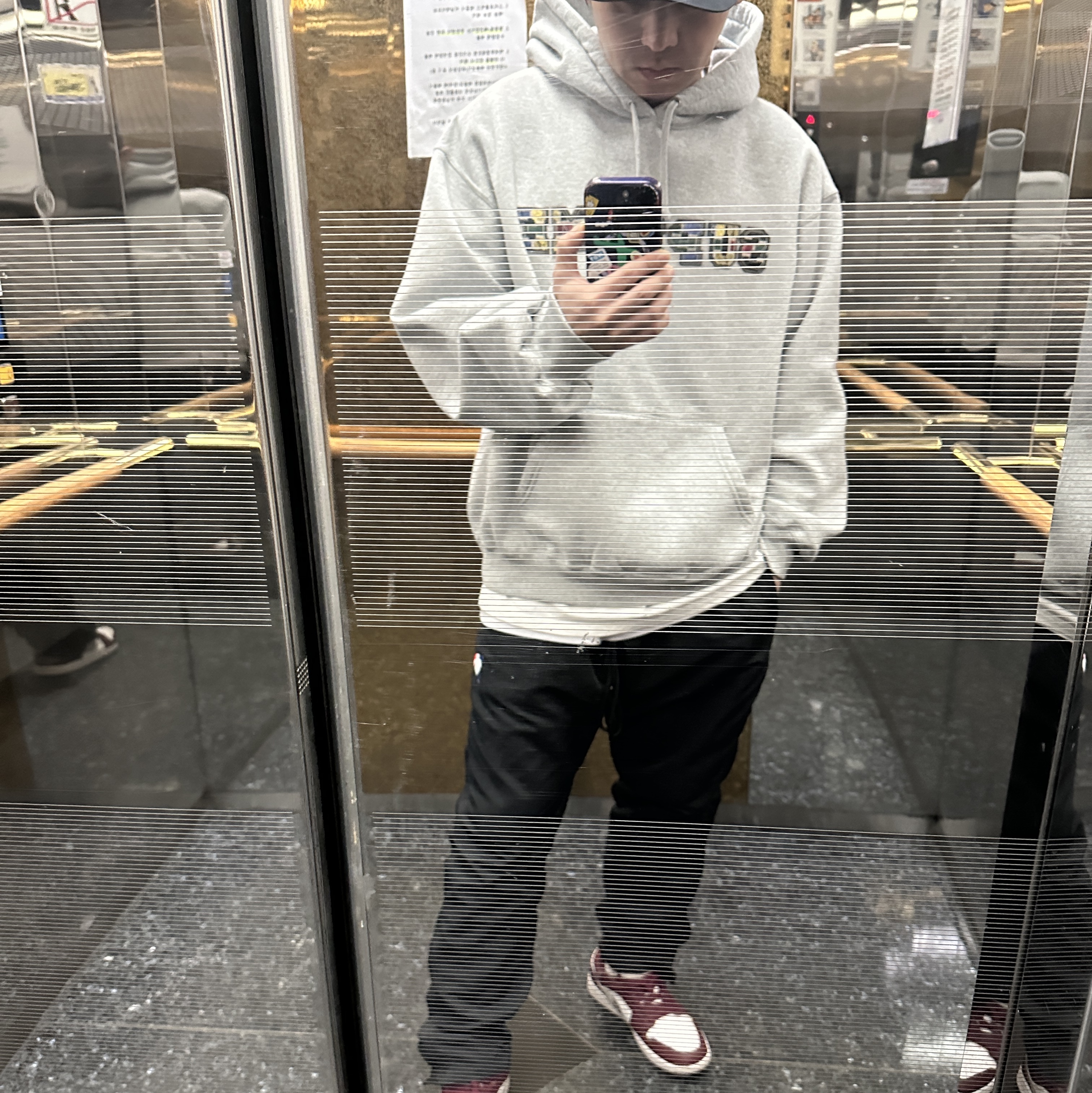 Supreme Collegiate Patchwork Leather Hooded Sweatshirt Heather Grey - 23FW, Nike x Fear of God Warm Up Pants Off Noir 착용 스타일