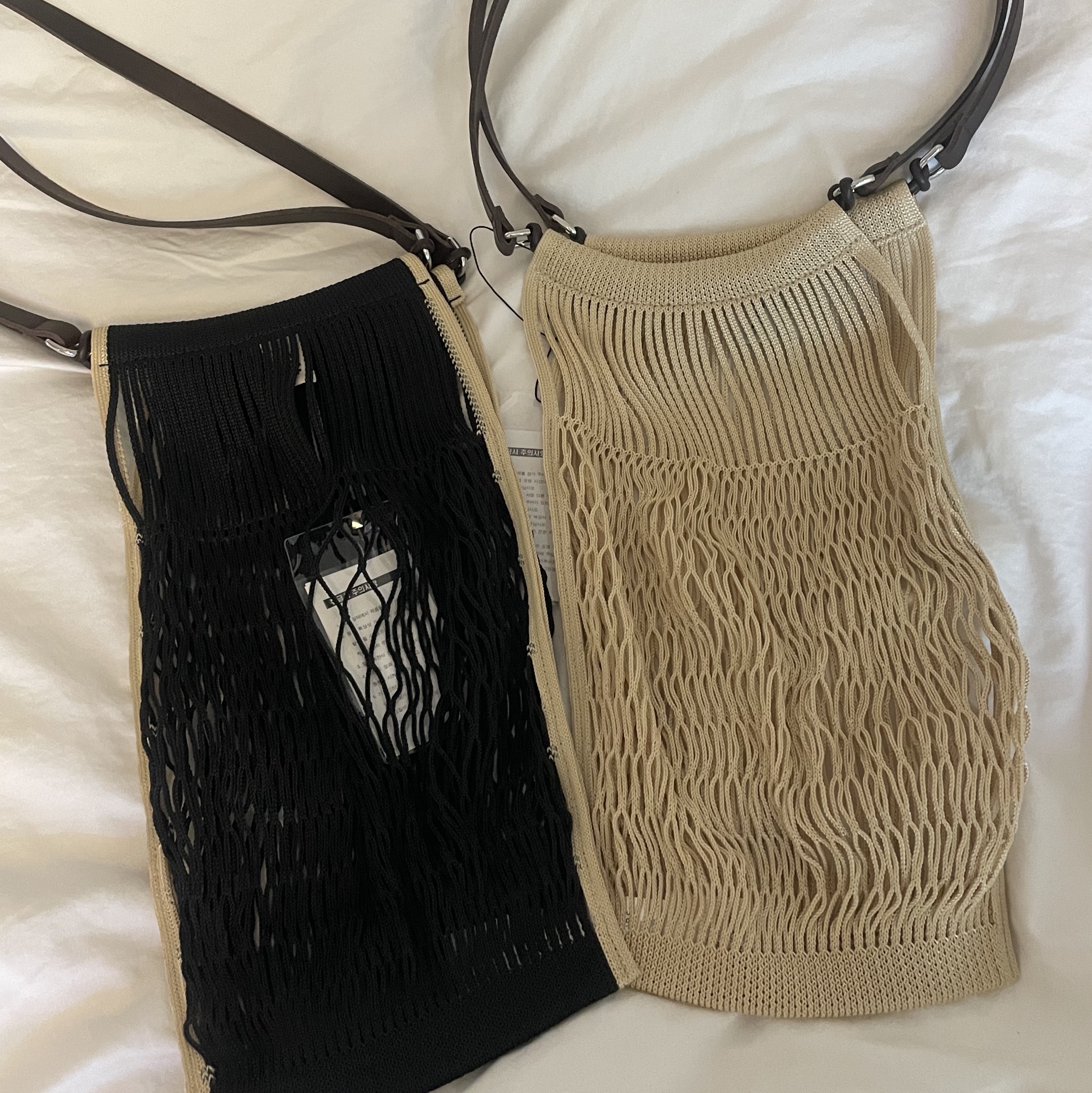 Lemaire Nylon Net Medium Filt Net Shopping Bag Black, Lemaire Nylon Net Medium Filt Net Shopping Bag Light Beige 착용 스타일